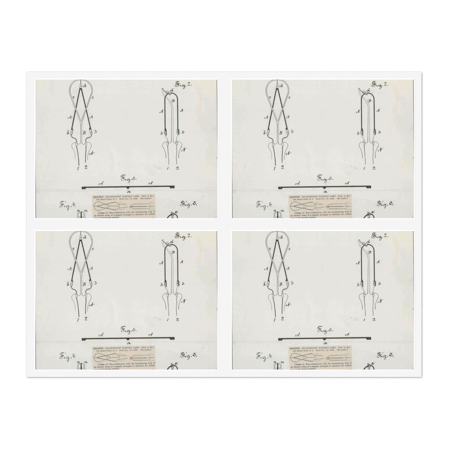 Patent drawing - for T. A. Edison's Incandescent Electric Lamp Public domain image Laminated UV Protective Vinyl Stickers