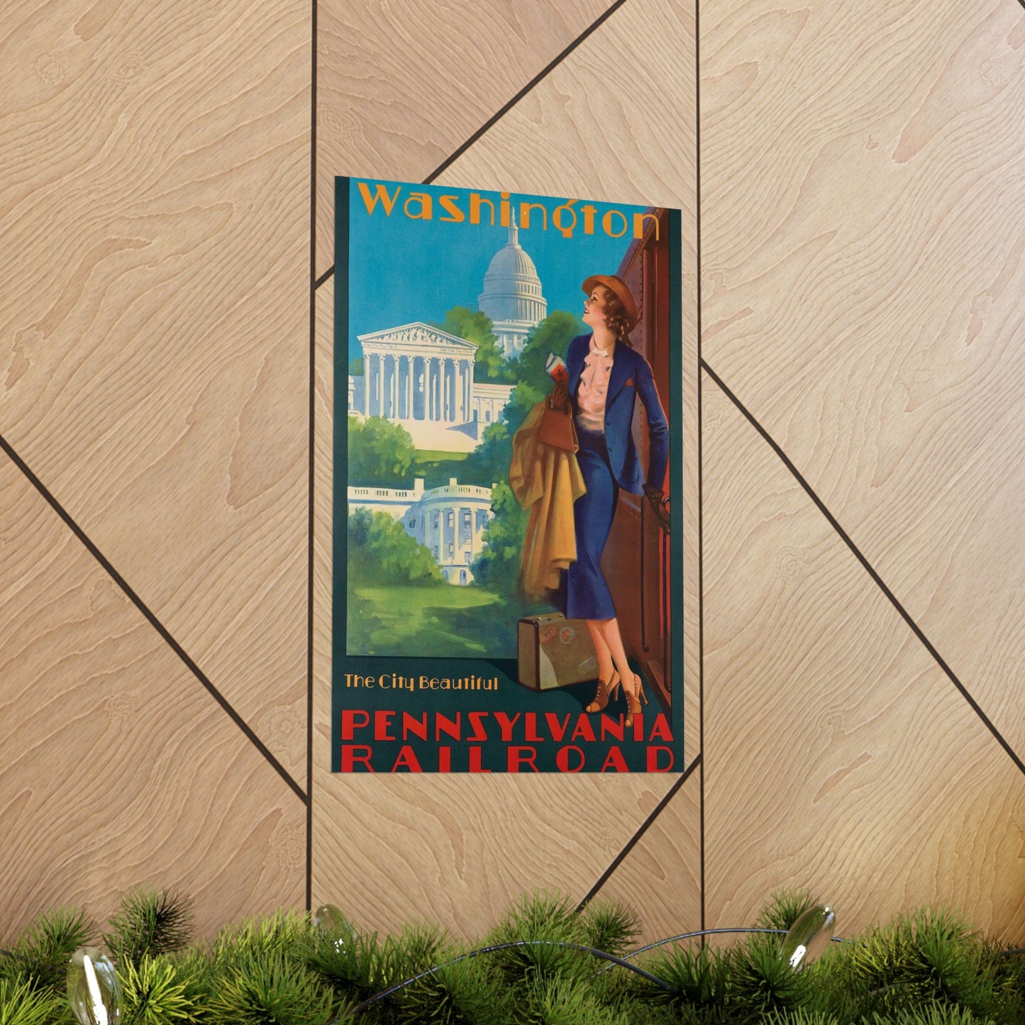 Washington—The City Beautiful, Pennsylvania Railroad poster, artwork by Edward Mason Eggleston High Quality Matte Wall Art Poster for Home, Office, Classroom