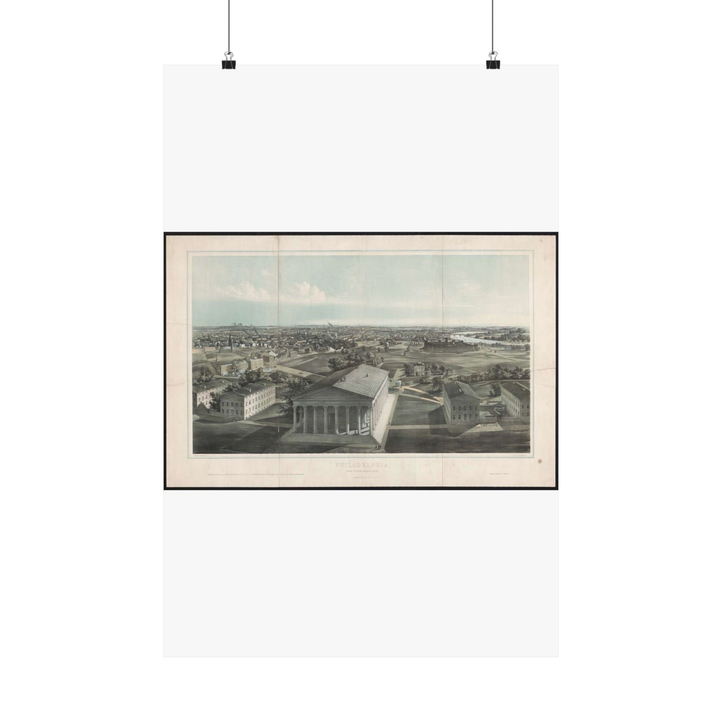 Philadelphia, from Girard College-1850 / J. W. Hill & Smith, del. ; lith. par B. F. Smith Jr. ; printed in tints by F. Michelin. High Quality Matte Wall Art Poster for Home, Office, Classroom