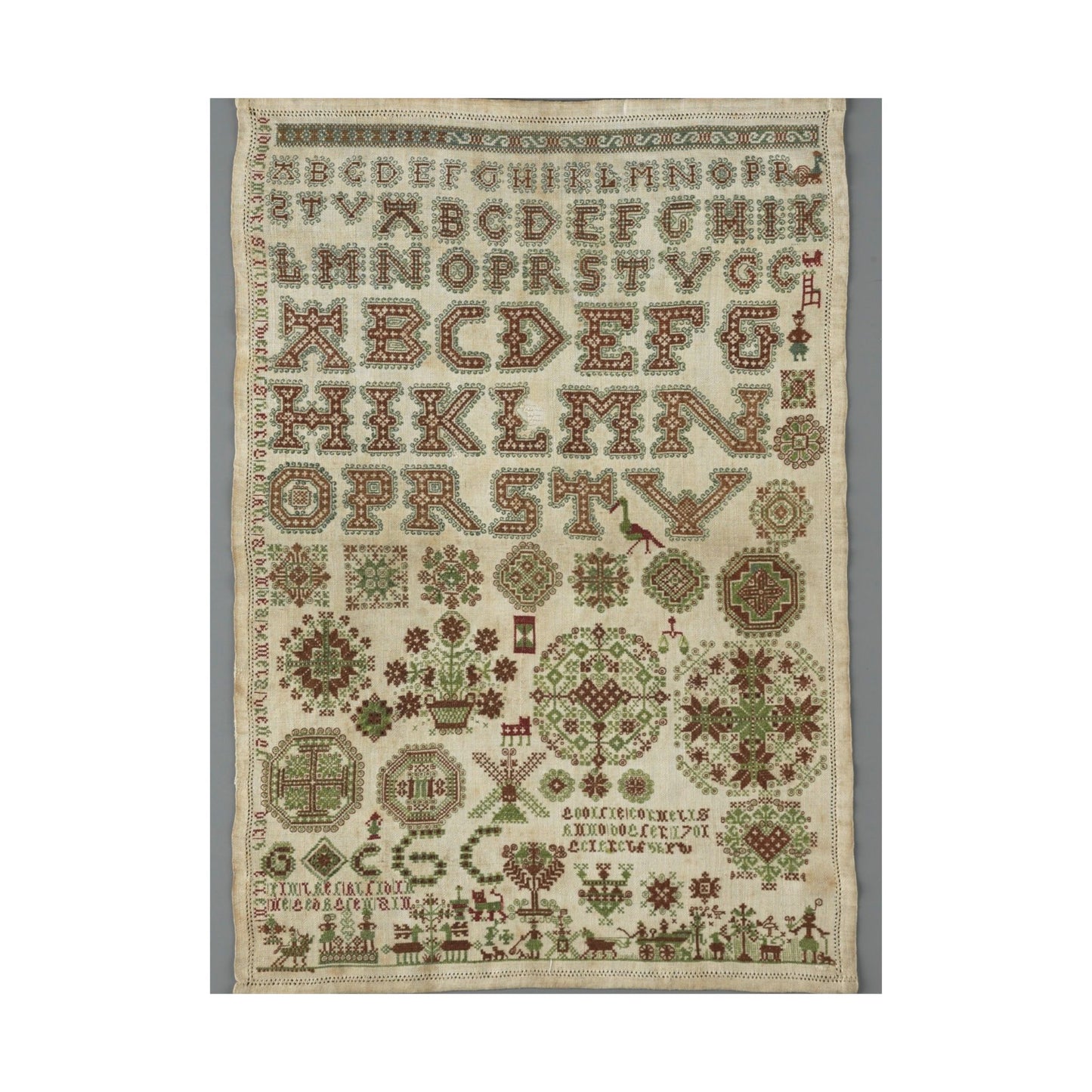 Signed and Dated Linen Sampler with Silk Embroidery High Quality Matte Wall Art Poster for Home, Office, Classroom