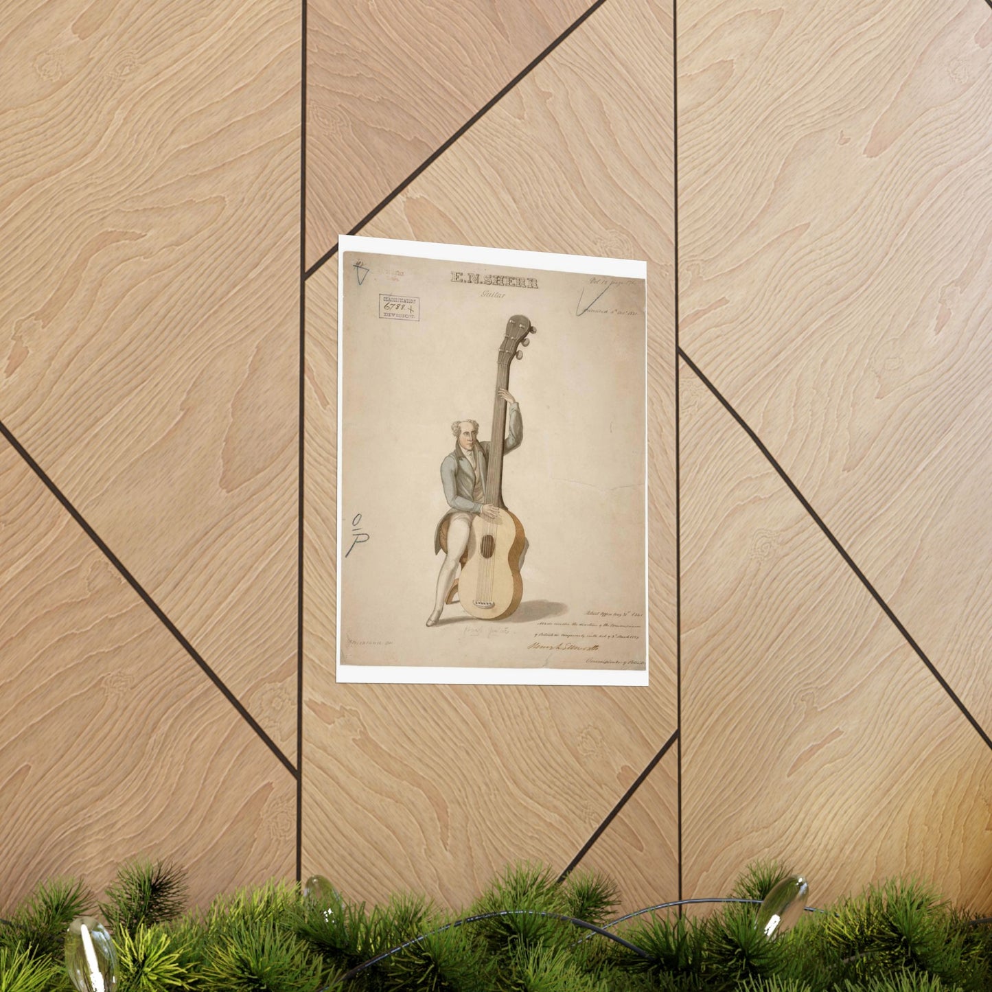 Patent drawing - Drawing of a Harp Guitar Public domain image High Quality Matte Wall Art Poster for Home, Office, Classroom
