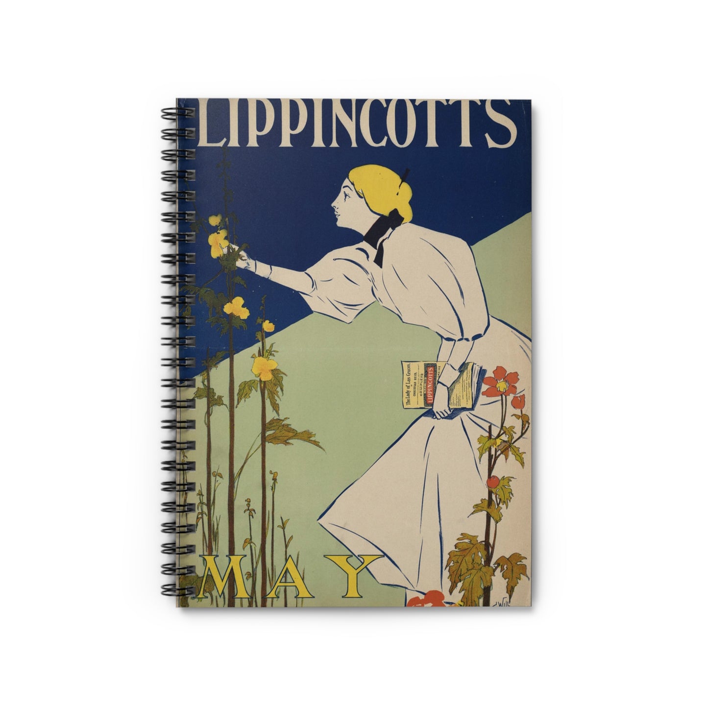 Lippincott's May, Art Nouveau Poster Spiral Bound Ruled Notebook with Printed Cover
