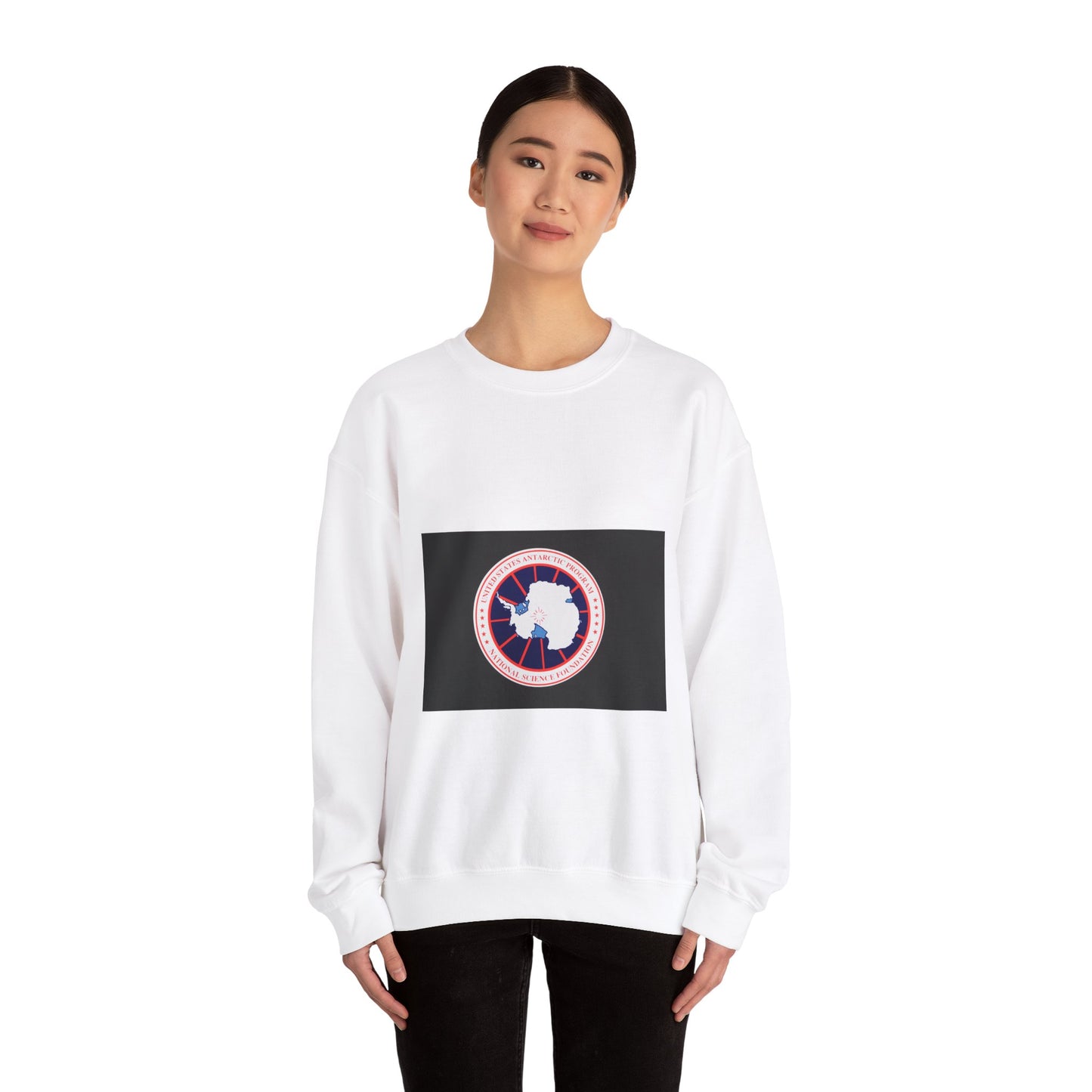 Logo of The National Science Foundation United States Antarctic Program White Heavy Blend Adult Crew Neck SweatShirt