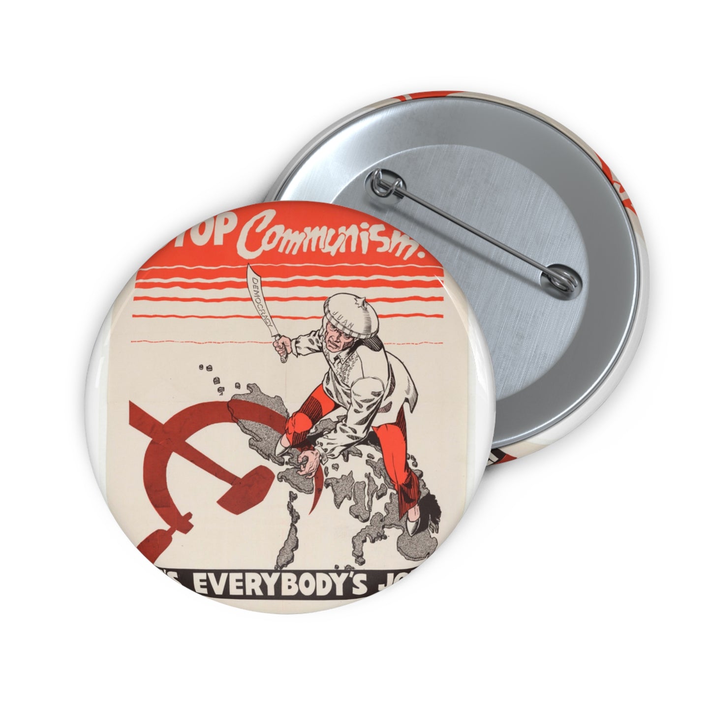 Stop Communism, Cold War American Propaganda poster Pin Buttons with Crisp Design