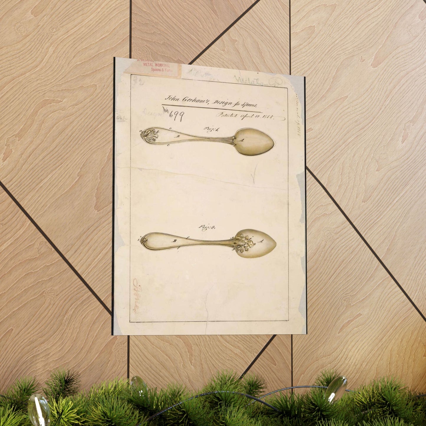 Patent drawing - Drawing of Design for Spoons Public domain image High Quality Matte Wall Art Poster for Home, Office, Classroom
