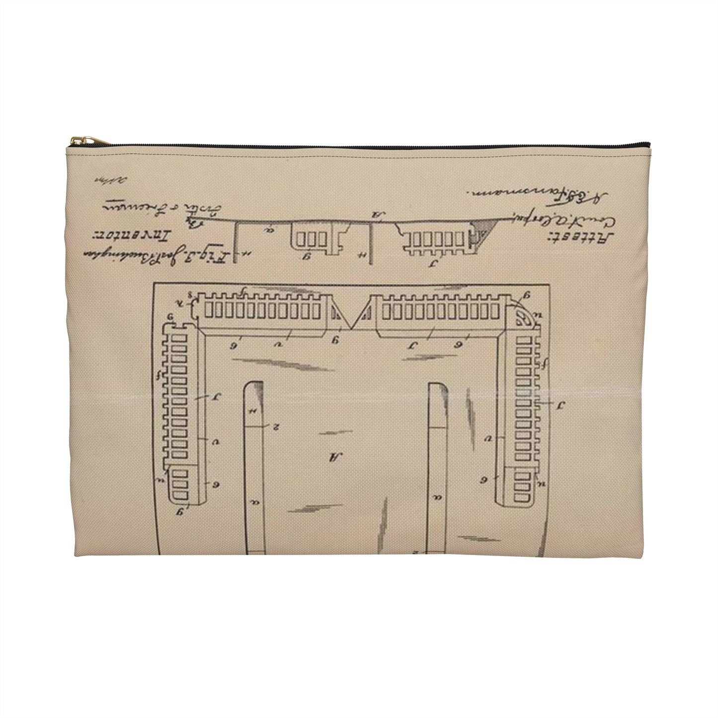 Patent Drawing of Engine - Drawing for a Collapsible Toy House Public domain image Large Organizer Pouch with Black Zipper