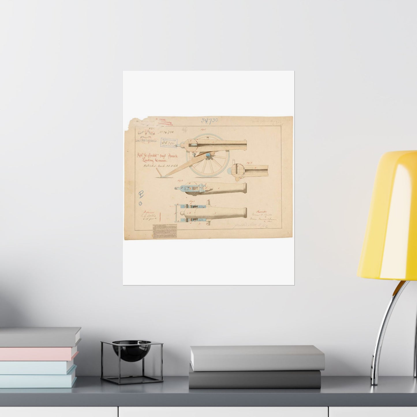 Patent drawing - Drawing of Improved Breech Loading Cannon Public domain image High Quality Matte Wall Art Poster for Home, Office, Classroom