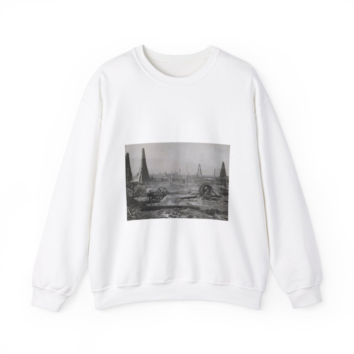 Baku. Oil production. - Drawing. Public domain image. White Heavy Blend Adult Crew Neck SweatShirt