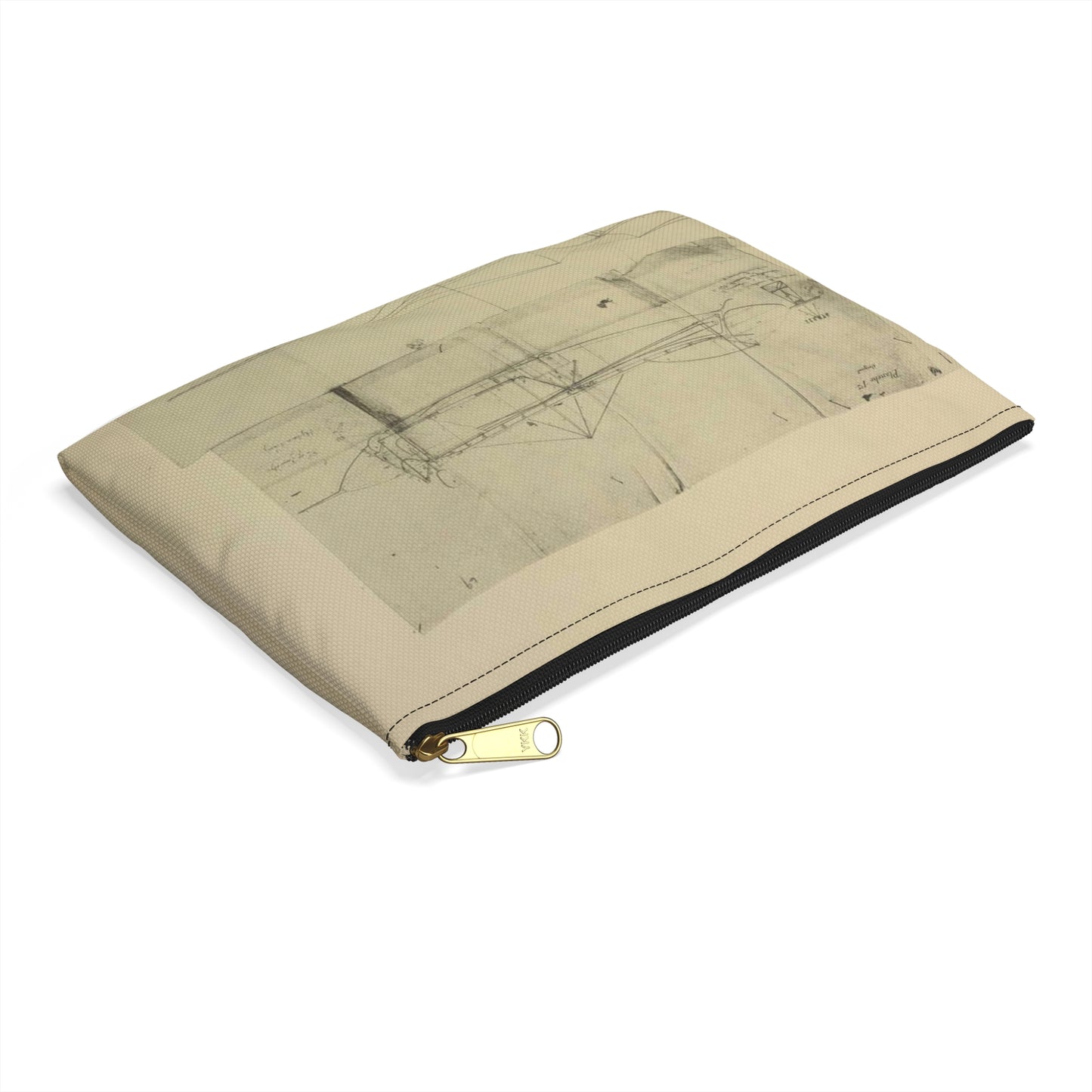 Patent drawing - Planche I et II du brevet n° 111.574 pris en France le 16 février 1876, par Penaud et Gauchot, pour «Un aéro-plane ou appareil aérien volant». Public domain image Large Organizer Pouch with Black Zipper