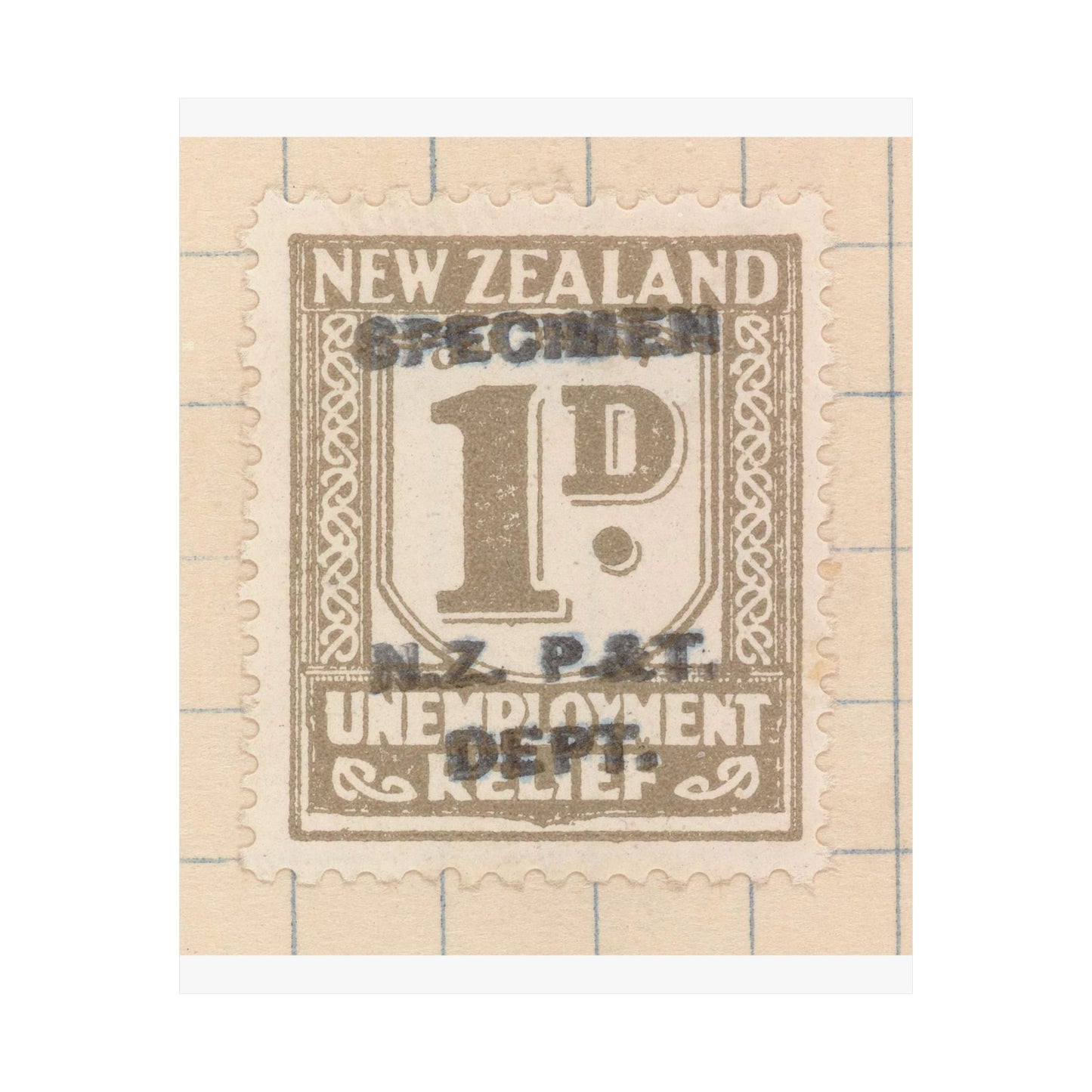 One penny Unemployment Relief stamp overprinted 'Specimen' High Quality Matte Wall Art Poster for Home, Office, Classroom