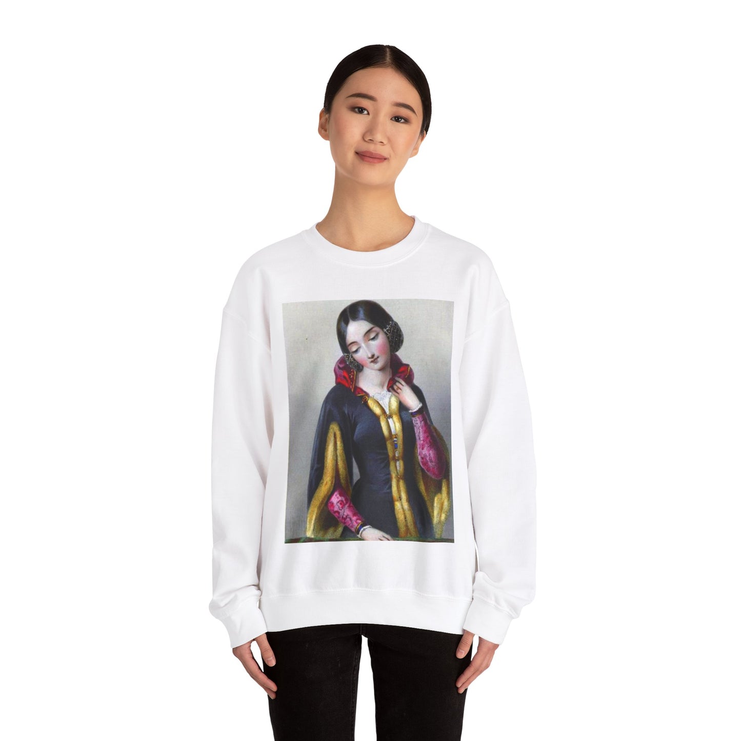 Ana Boemia - A painting of a woman in a black dress White Heavy Blend Adult Crew Neck SweatShirt