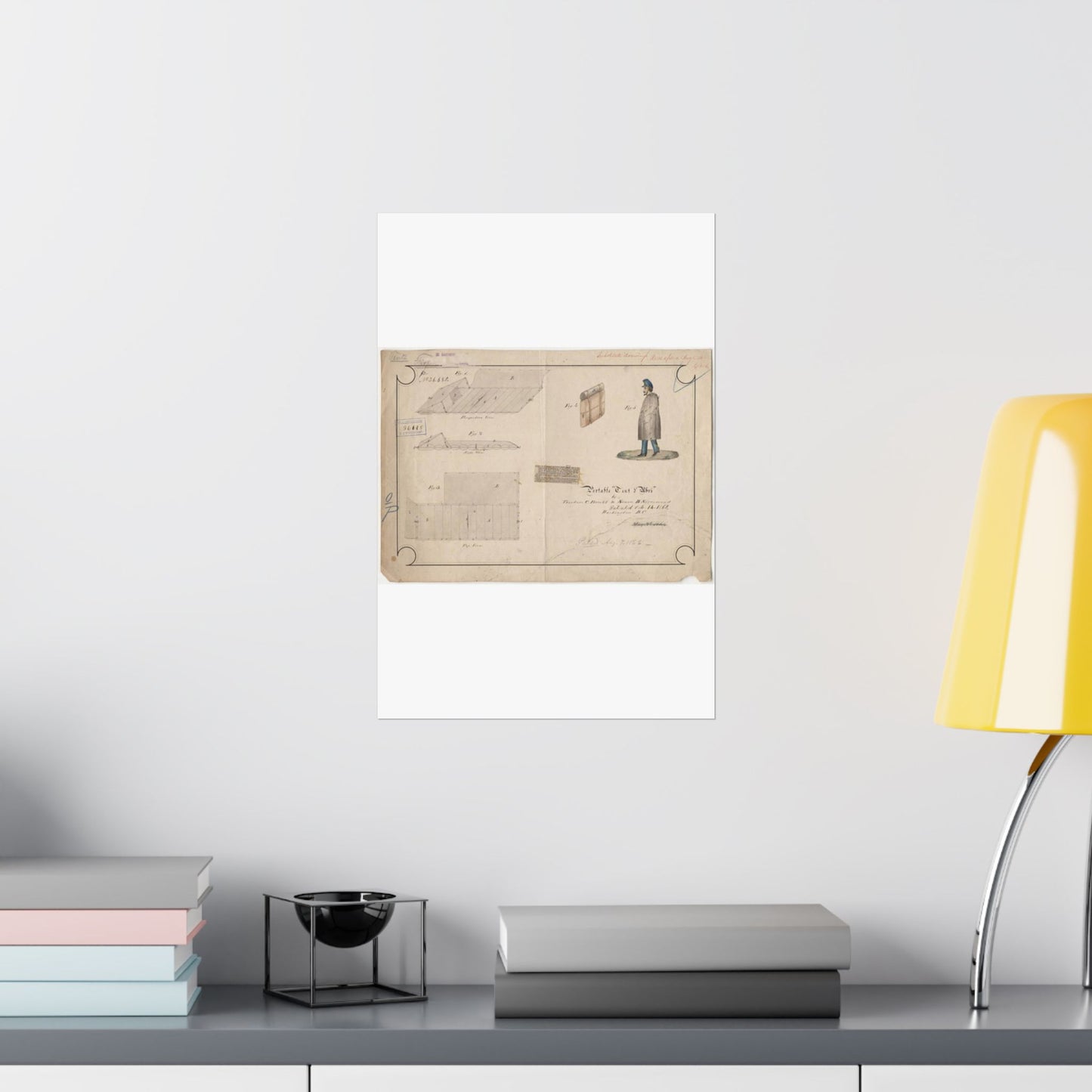 Patent drawing - Drawing of Portable Tent and Abri Public domain image High Quality Matte Wall Art Poster for Home, Office, Classroom