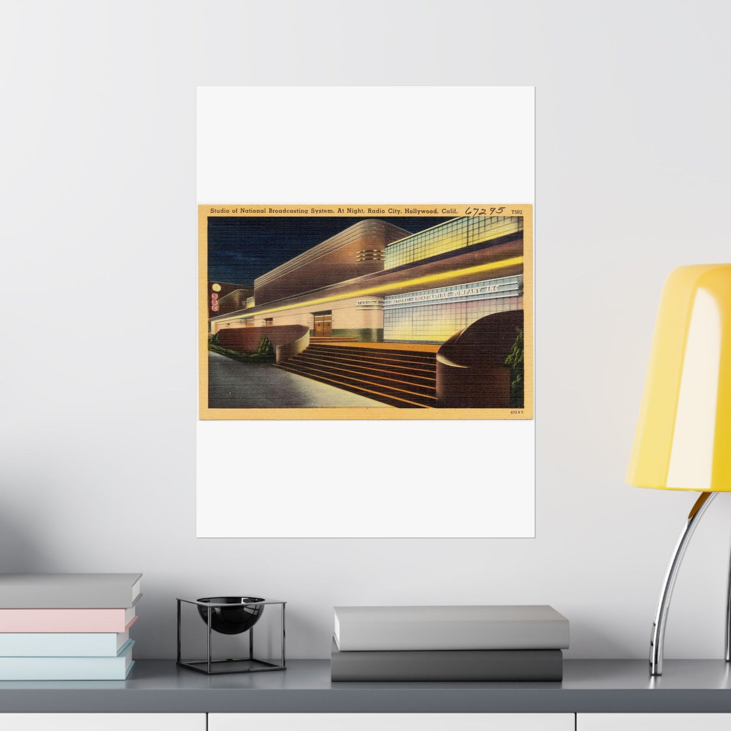 Studio of National Broadcasting System, at night, Radio City, Hollywood, Calif. High Quality Matte Wall Art Poster for Home, Office, Classroom