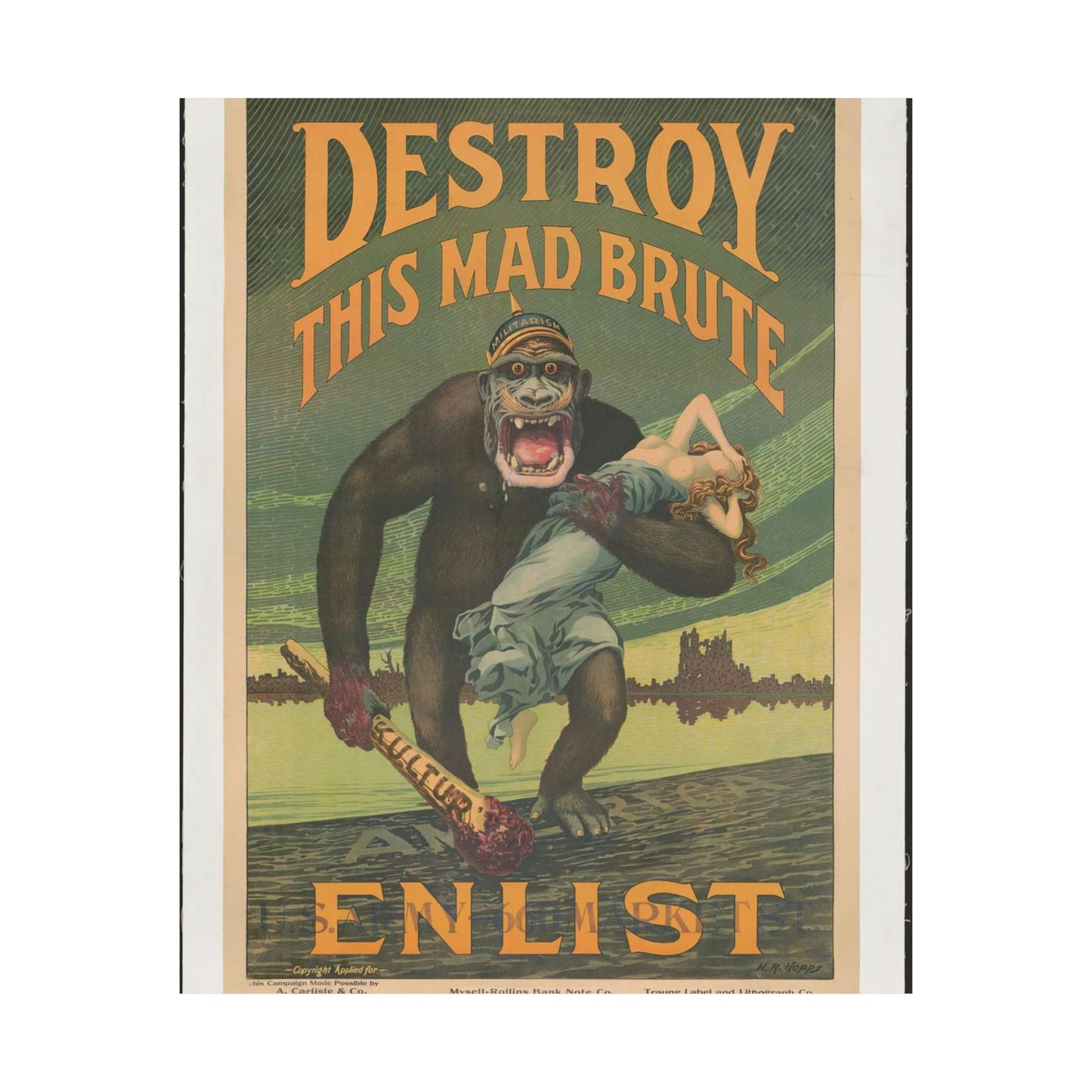 Destroy this mad brute Enlist - U.S. Army. High Quality Matte Wall Art Poster for Home, Office, Classroom