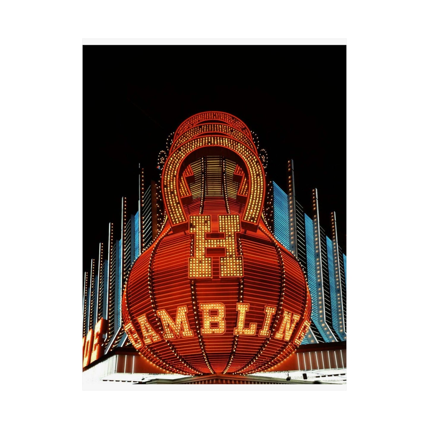 Neon sign at the Horseshoe Casino, Las Vegas, Nevada High Quality Matte Wall Art Poster for Home, Office, Classroom