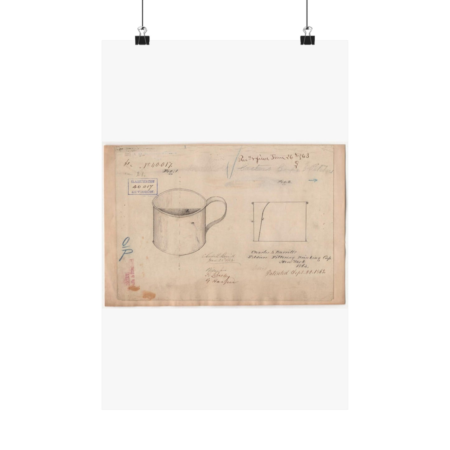 Patent drawing - Drawing of Soldiers Filtering Drinking Cup Public domain image High Quality Matte Wall Art Poster for Home, Office, Classroom