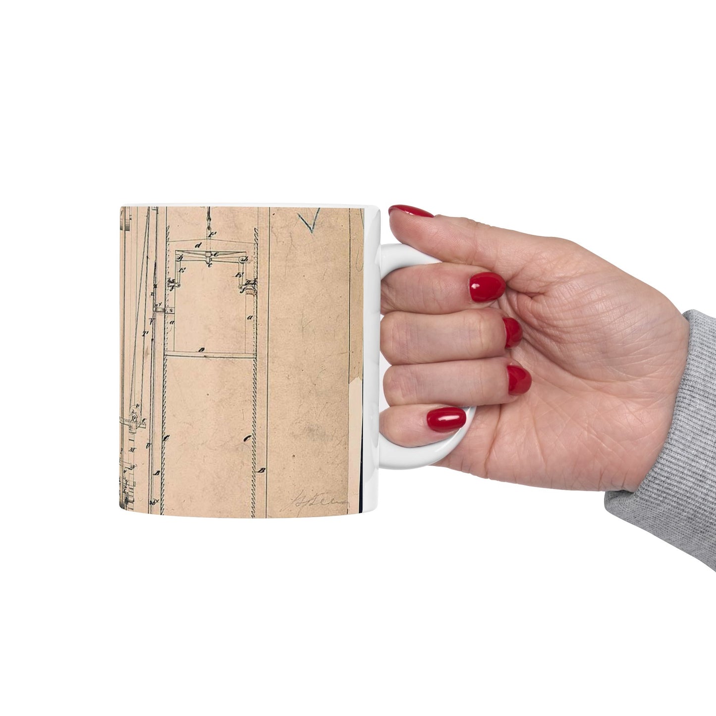Patent drawing - Elisha Otis's Elevator Public domain image Beautiful Novelty Ceramic Coffee Mug 11oz