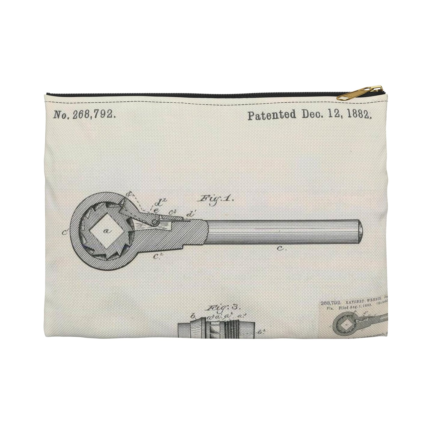 Patent Drawing of Engine - for J. B. Halbert's Ratchet Wrench Public domain image Large Organizer Pouch with Black Zipper