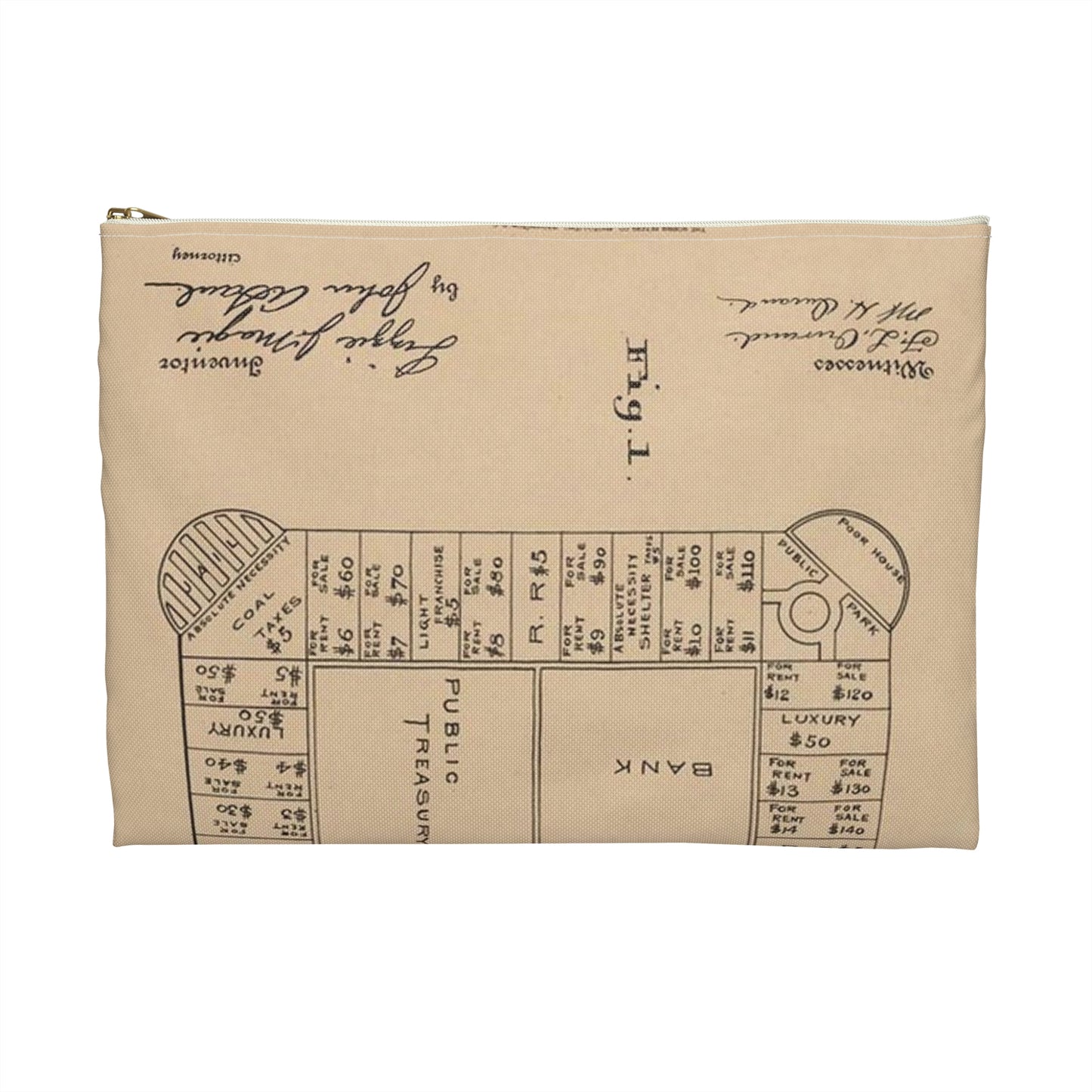 Patent Drawing of Engine - Drawing for a Game Board Public domain image Large Organizer Pouch with Black Zipper