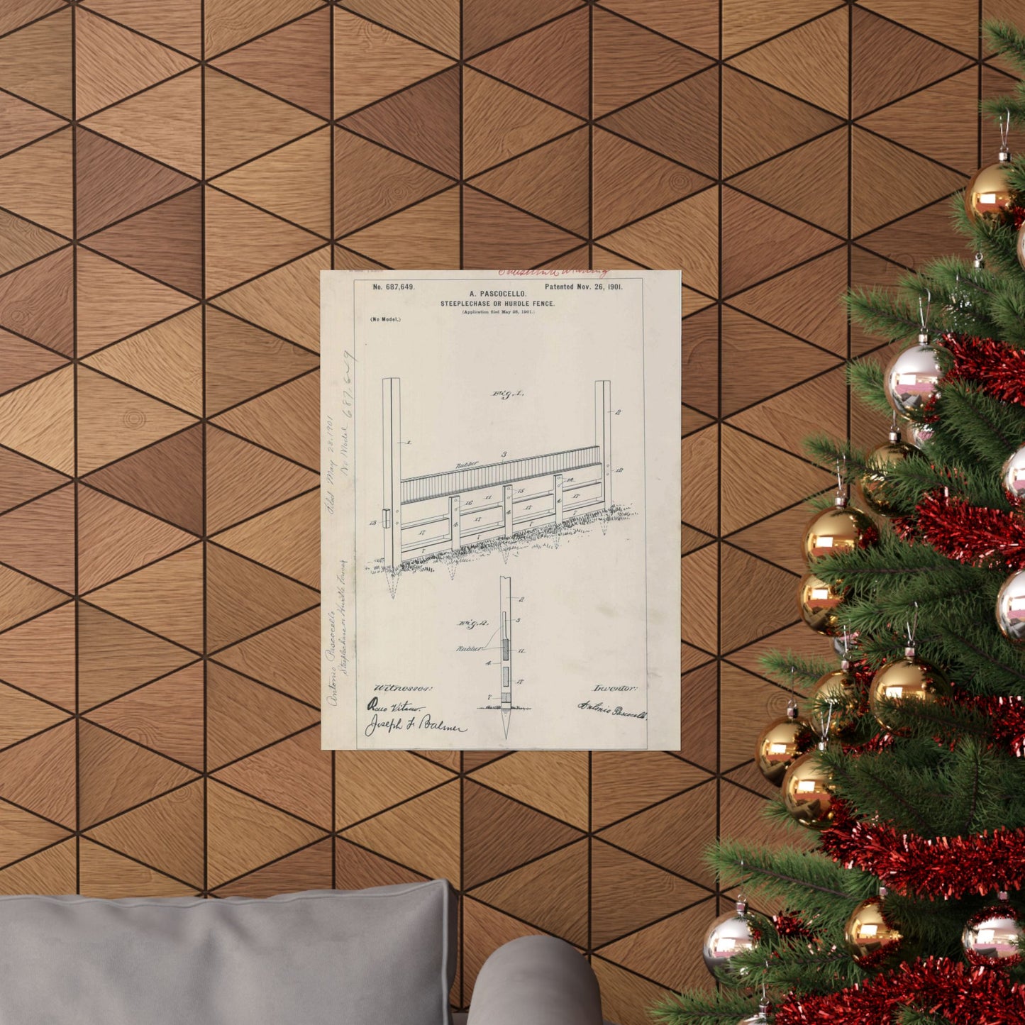 Patent Drawing of Engine - for A. Pascocello' Steeplechase or Hurdle Fence Public domain image High Quality Matte Wall Art Poster for Home, Office, Classroom