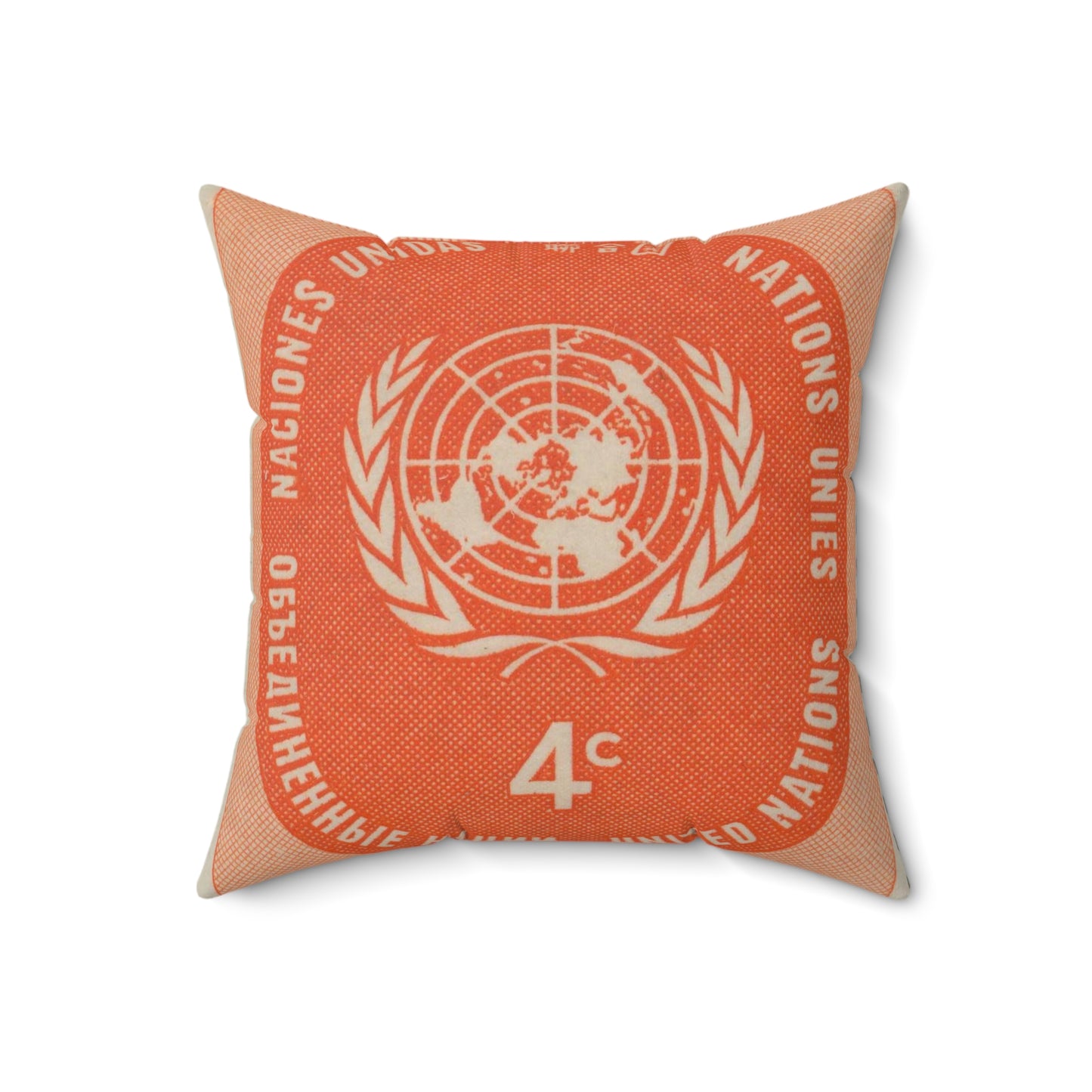 Frimärke ur Gösta Bodmans filatelistiska motivsamling, påbörjad 1950.Frimärke från Nations Unies 1958. Motiv av F. N.- märket. Decorative Accent Square Pillow