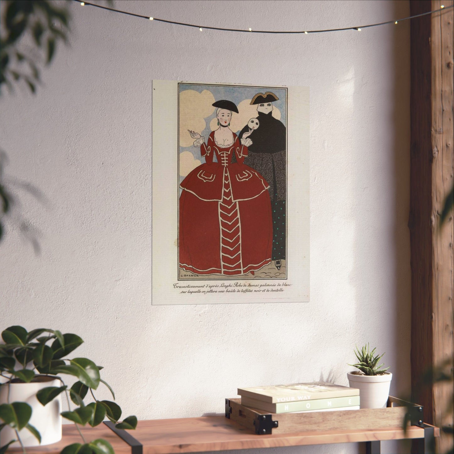 Fancy dress (Travestissement d'aprés Longhi - Robe de damas galonnée de blanc sur laquelle on jettera une baiite de taffetas noir et de dentelle) (CBL WEp 0847) High Quality Matte Wall Art Poster for Home, Office, Classroom