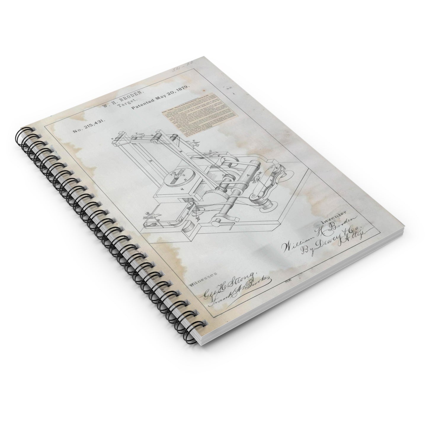 Patent drawing - for W. H. Broden's Target Public domain image Spiral Bound Ruled Notebook with Printed Cover