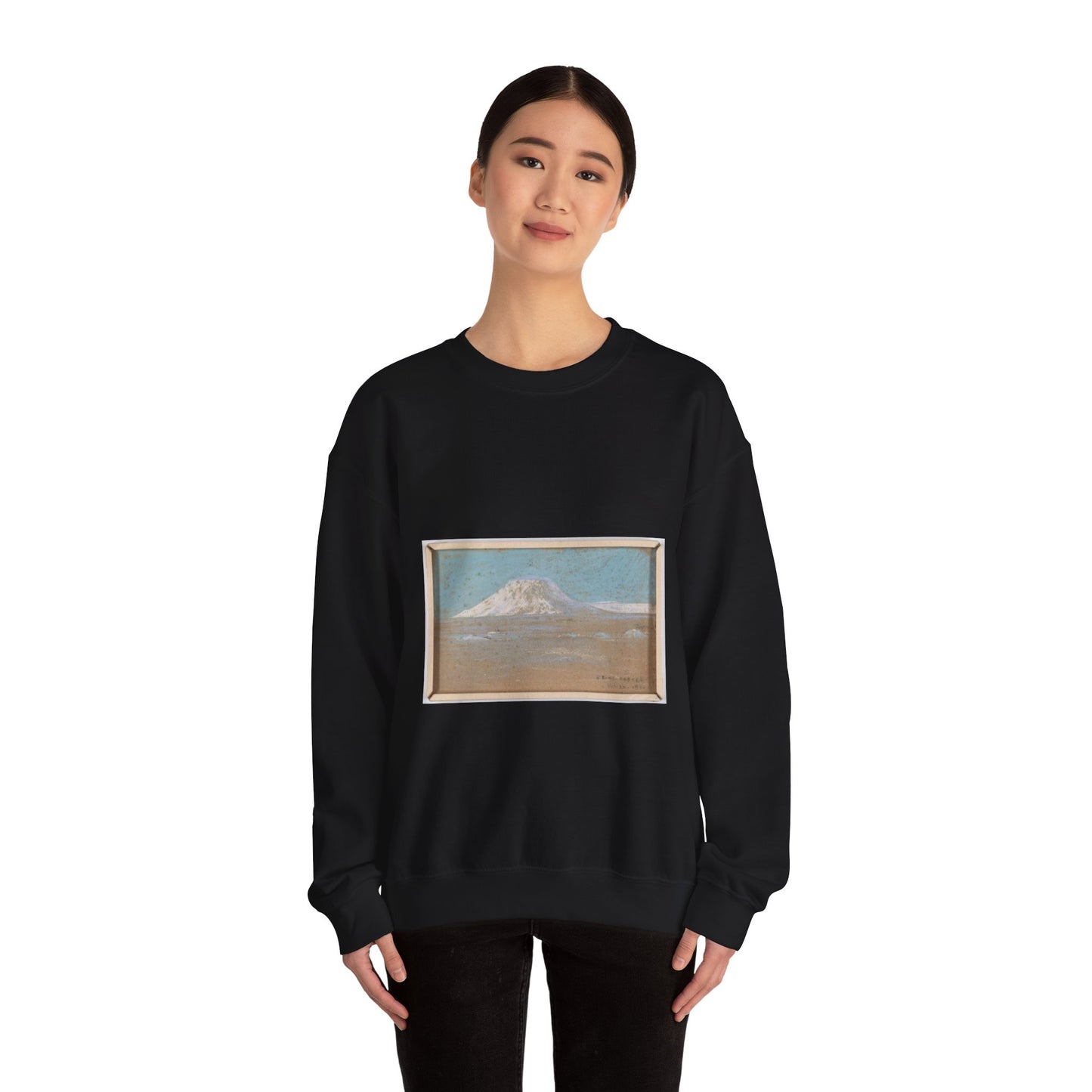 Sketch of a Mountain Rising from a Glacier Black Heavy Blend Adult Crew Neck SweatShirt