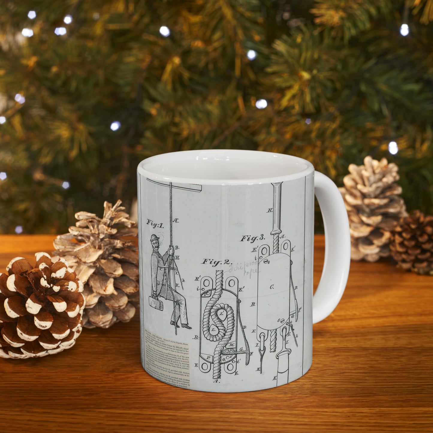 Patent Drawing of Engine - for O. F. Davis' Fire Escape Public domain image Beautiful Novelty Ceramic Coffee Mug 11oz