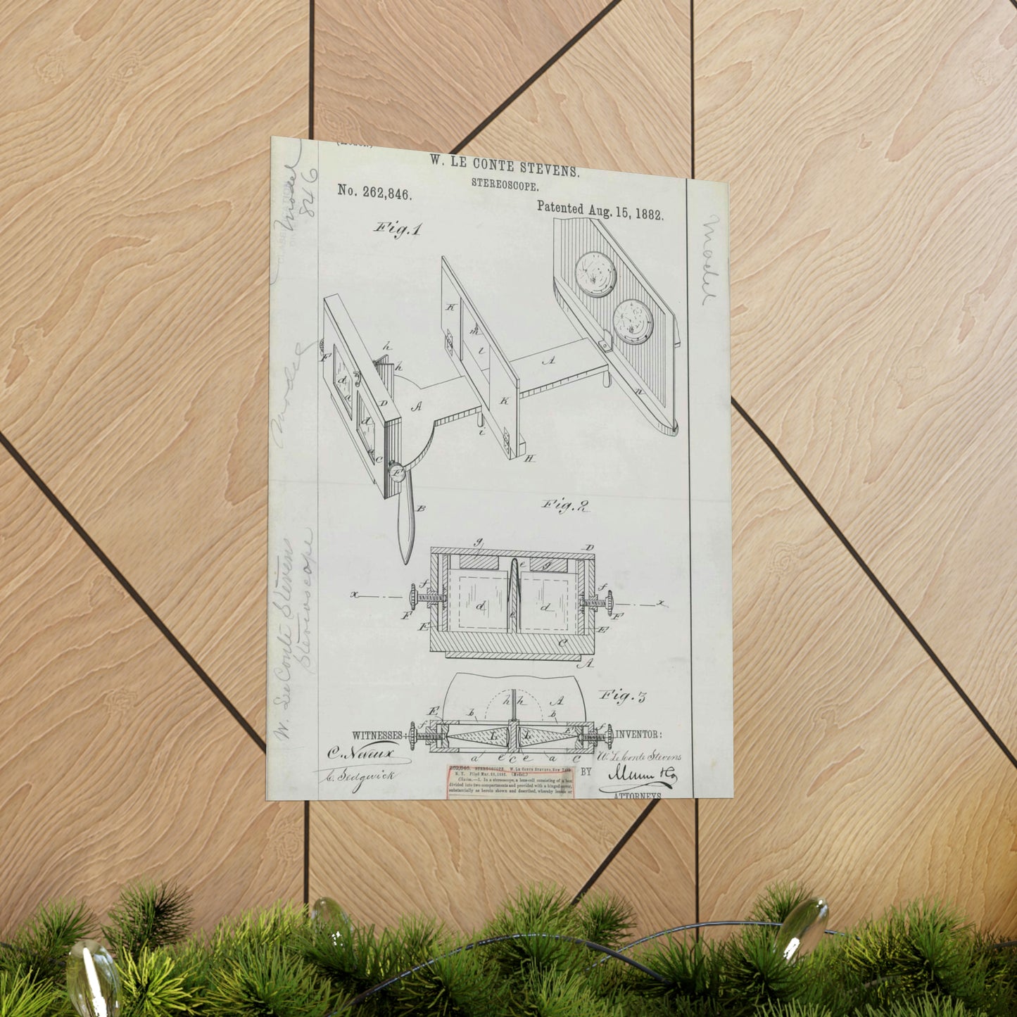 Patent drawing - for W. Le Conte Stevens' Stereoscope Public domain image High Quality Matte Wall Art Poster for Home, Office, Classroom