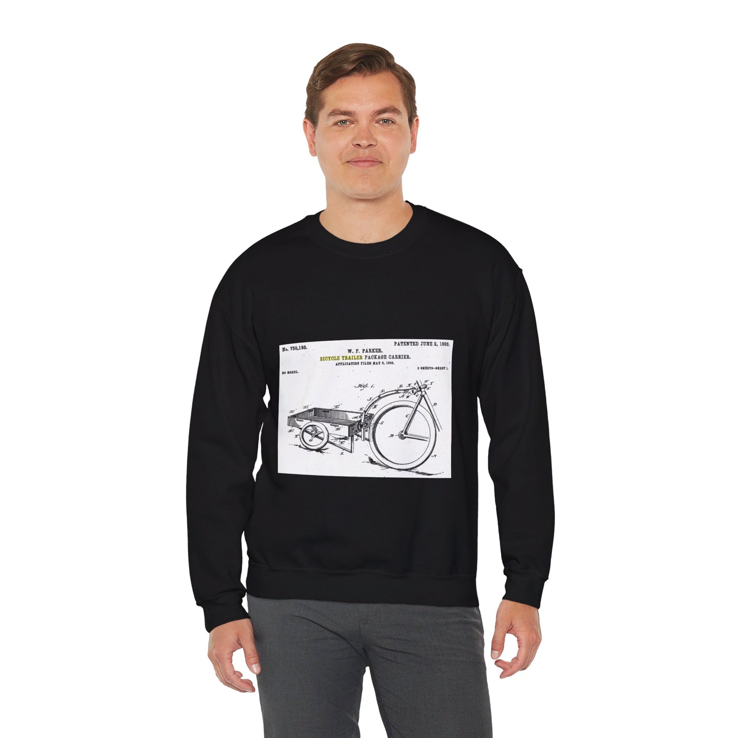 Patent Drawing of Engine - Bicycle Trailer Patent (1903) Public domain image Black Heavy Blend Adult Crew Neck SweatShirt