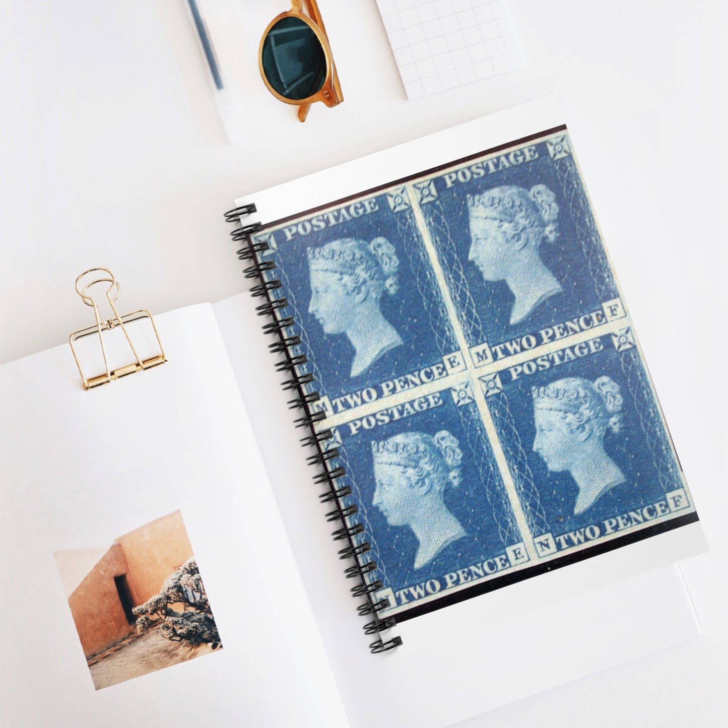 "Two Penny Blue" postage stamps Spiral Bound Ruled Notebook with Printed Cover