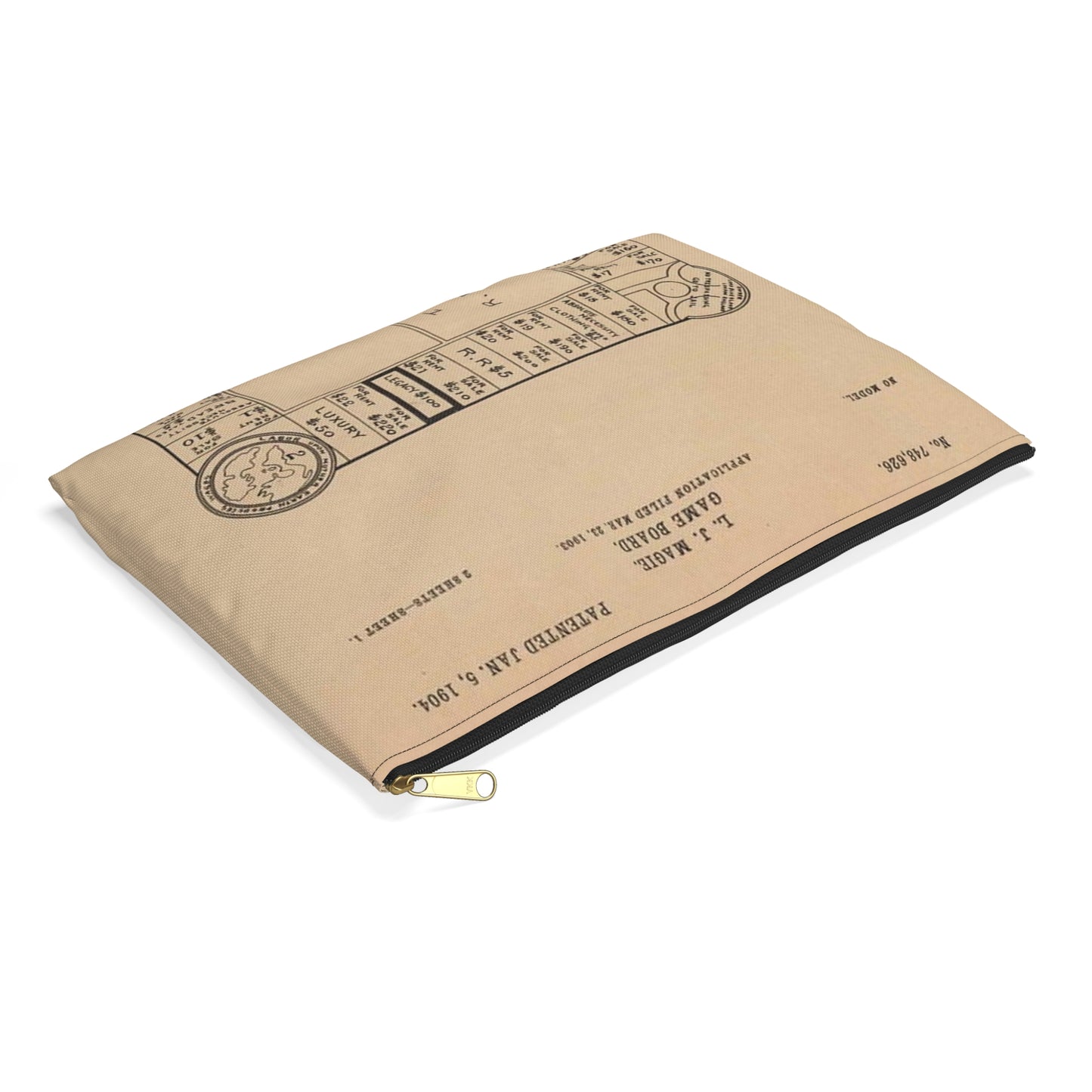 Patent Drawing of Engine - Drawing for a Game Board Public domain image Large Organizer Pouch with Black Zipper