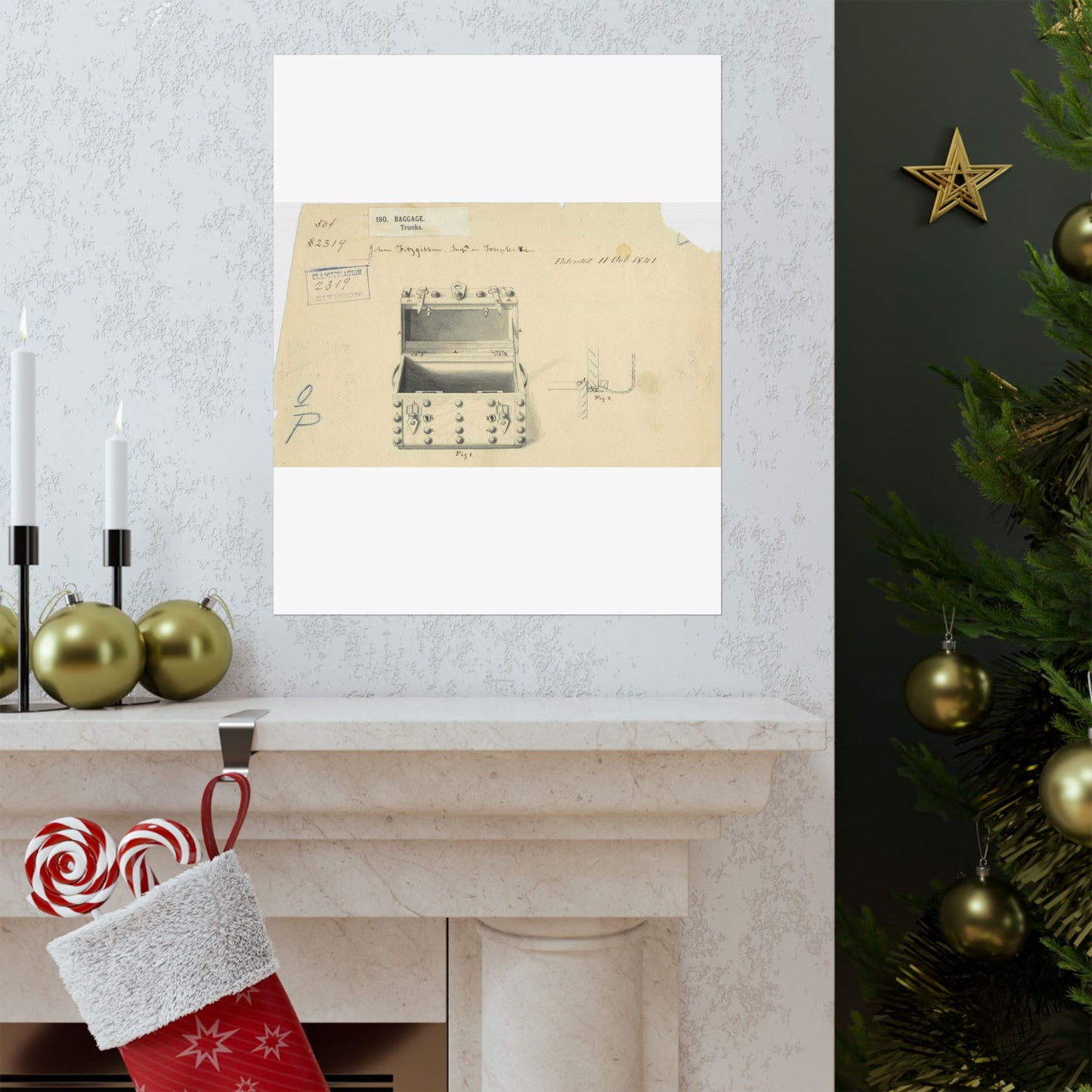 Patent drawing - Drawing of a Traveling Trunk Public domain image High Quality Matte Wall Art Poster for Home, Office, Classroom