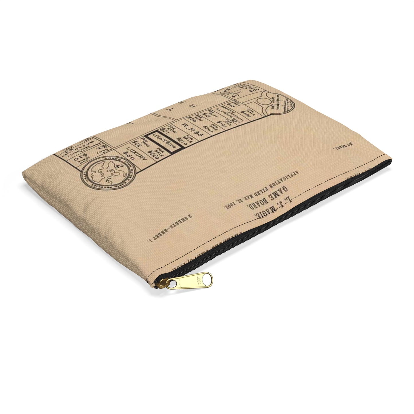 Patent Drawing of Engine - Drawing for a Game Board Public domain image Large Organizer Pouch with Black Zipper