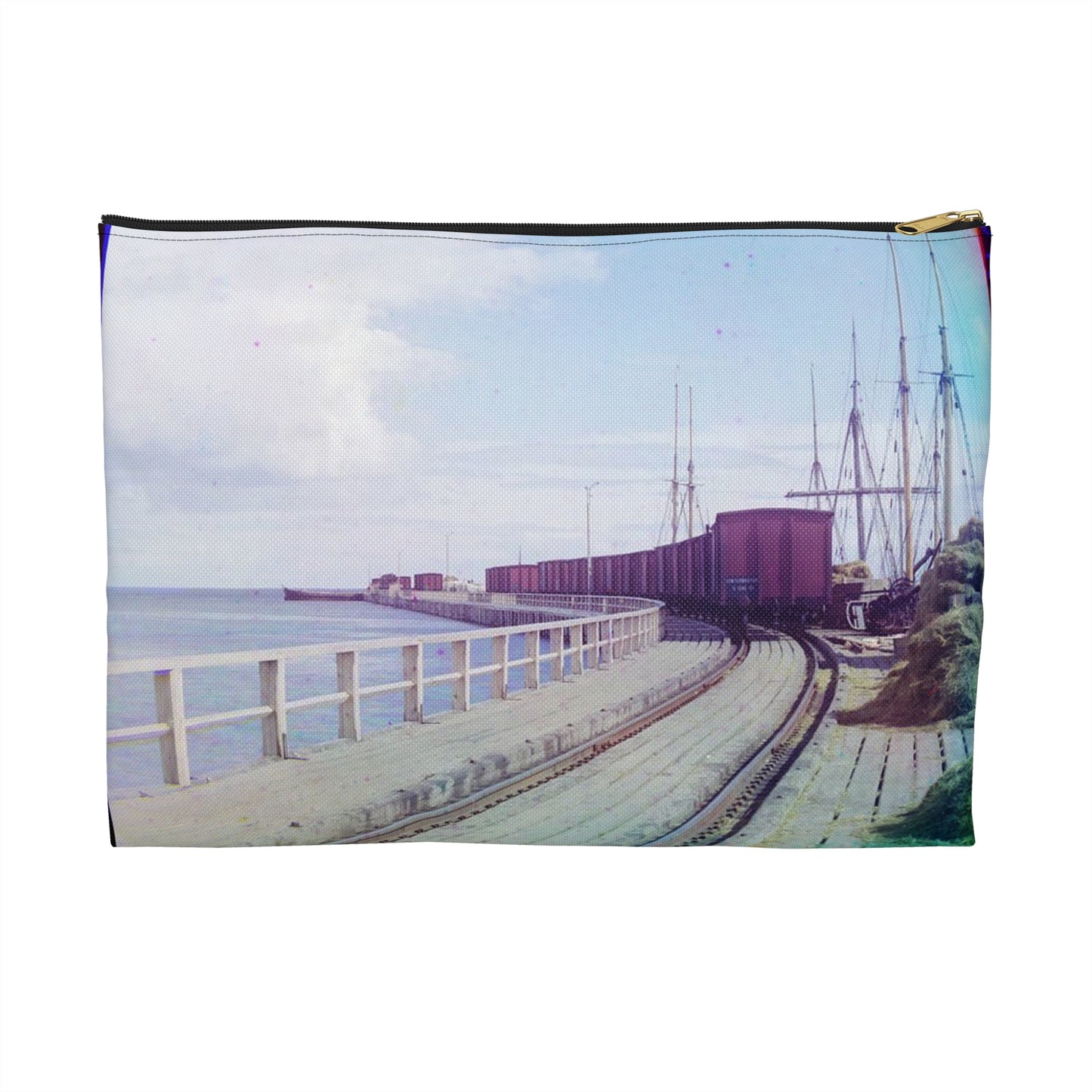 Sorochya Bay. Railroad dam in the Soroka inlet. Arkhangelsk Province, Russia. Large Organizer Pouch with Black Zipper