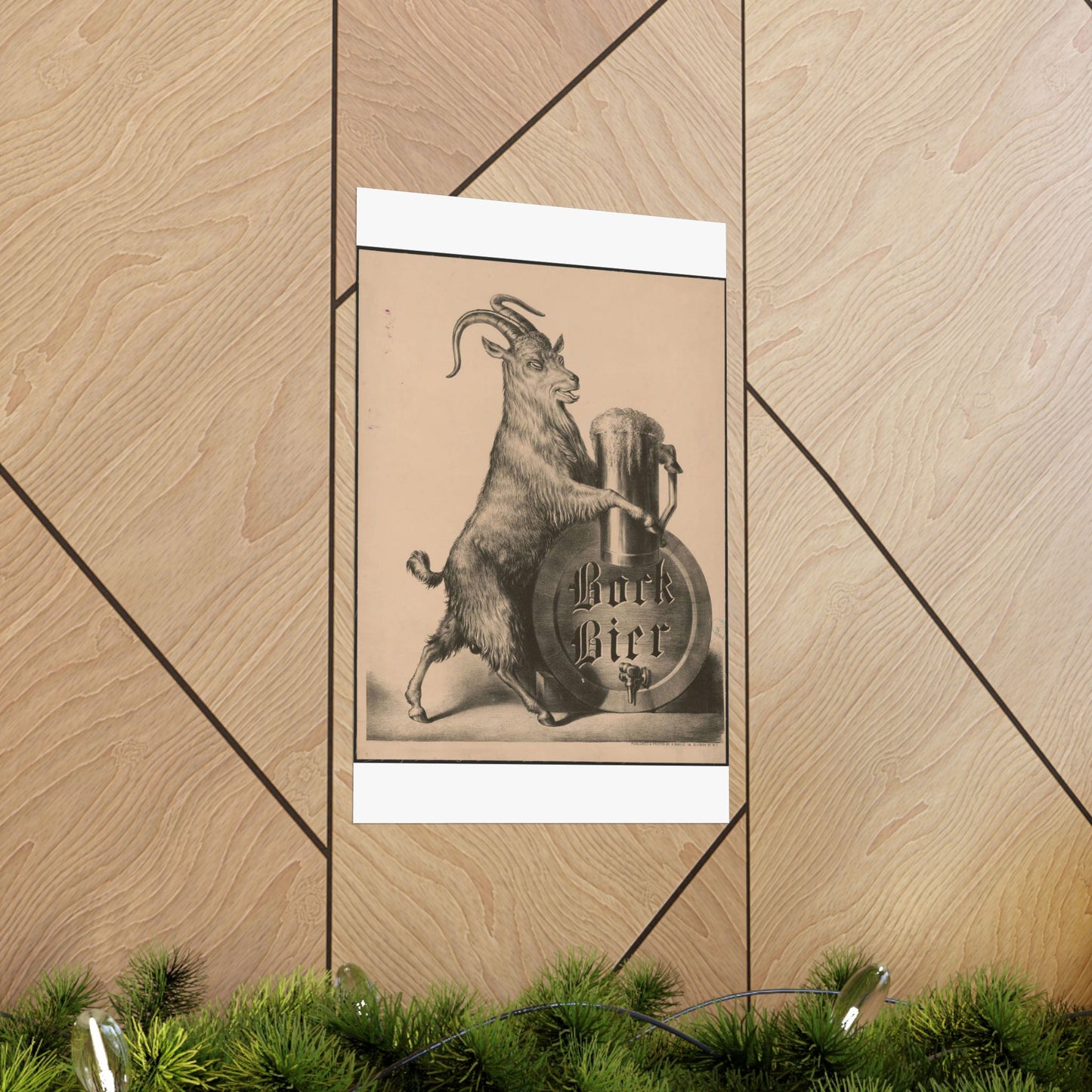 Bock Bier goat on hind legs, holding large mug of beer with front hooves High Quality Matte Wall Art Poster for Home, Office, Classroom