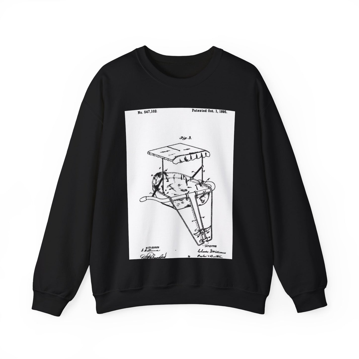 Patent drawing - 1895 Child's bike seat patent Public domain image Black Heavy Blend Adult Crew Neck SweatShirt