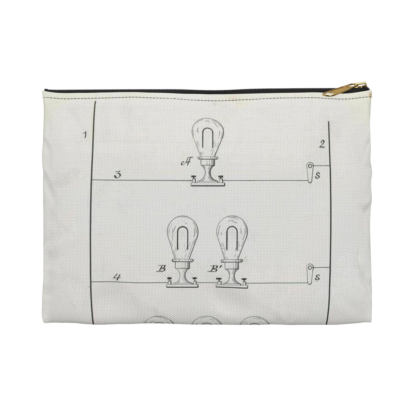 Patent drawing - for T. A. Edison's Electric Lighting Public domain image Large Organizer Pouch with Black Zipper