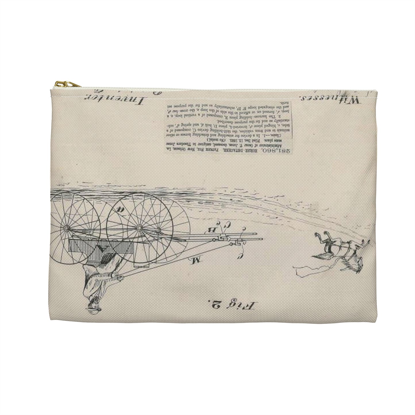 Patent drawing - for O. T. Jones' Horse Detacher Public domain image Large Organizer Pouch with Black Zipper