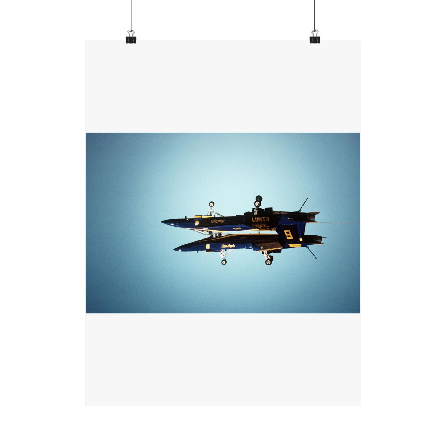 Two F/A-18A Hornet aircraft of the Blue Angels Flight Demonstration Squadron execute the Fortus maneuver during an air show High Quality Matte Wall Art Poster for Home, Office, Classroom