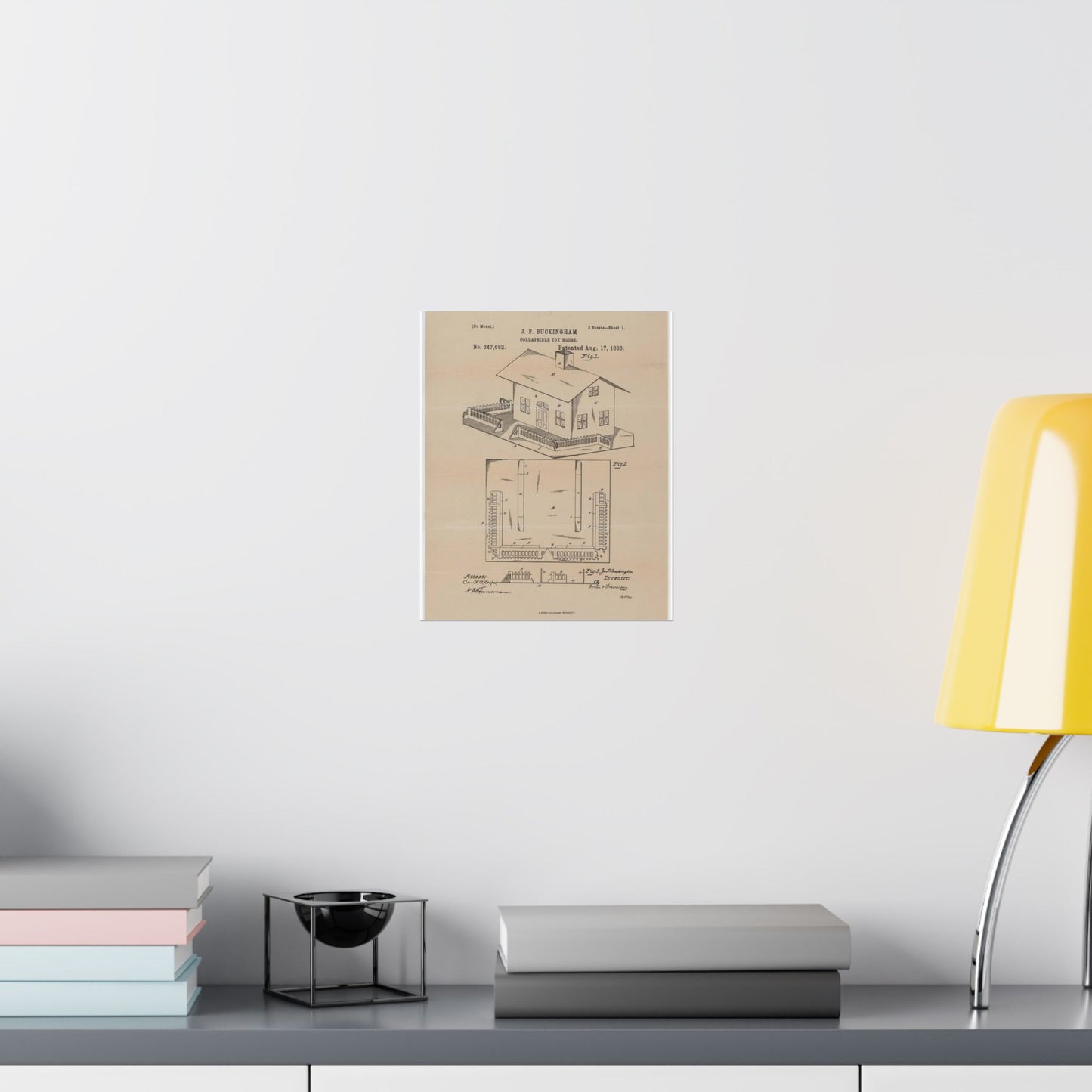 Patent Drawing of Engine - Drawing for a Collapsible Toy House Public domain image High Quality Matte Wall Art Poster for Home, Office, Classroom