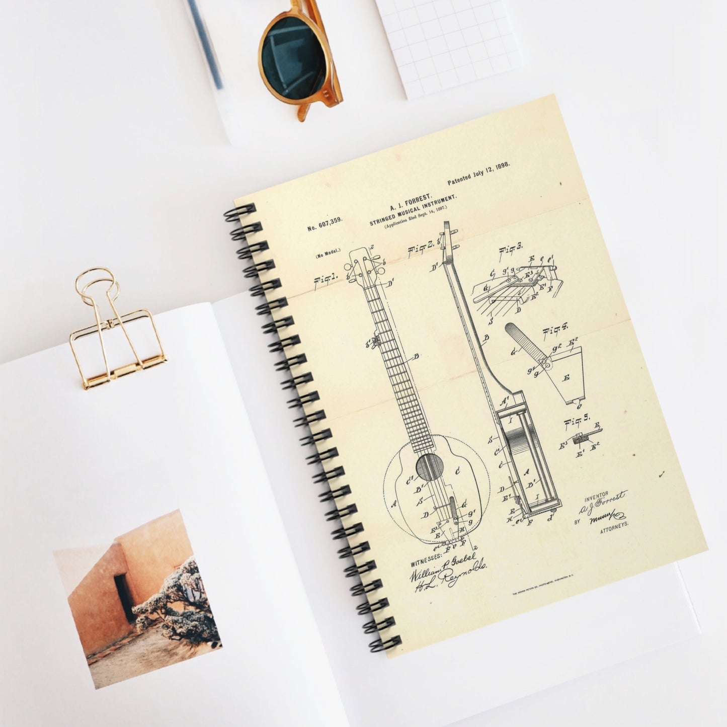 Patent Case File No. 607,359, Stringed Musical Instrument, Inventor- Albert J. Forrest - DPLA - 4131de1d6cfd166bec48feb68641443c (page 21) Spiral Bound Ruled Notebook with Printed Cover
