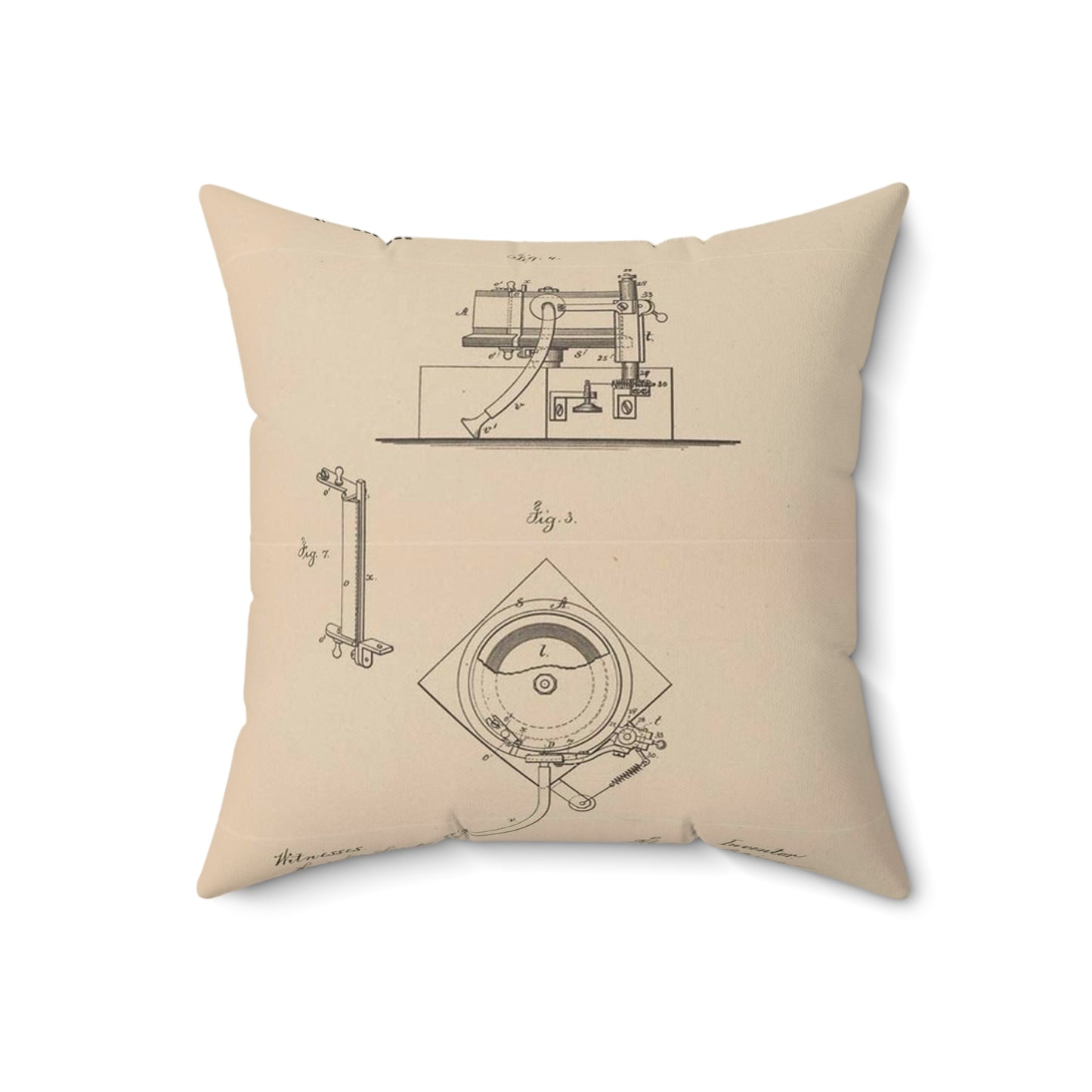 Patent Drawing of Engine - Drawing for a Phonograph Public domain image Decorative Accent Square Pillow