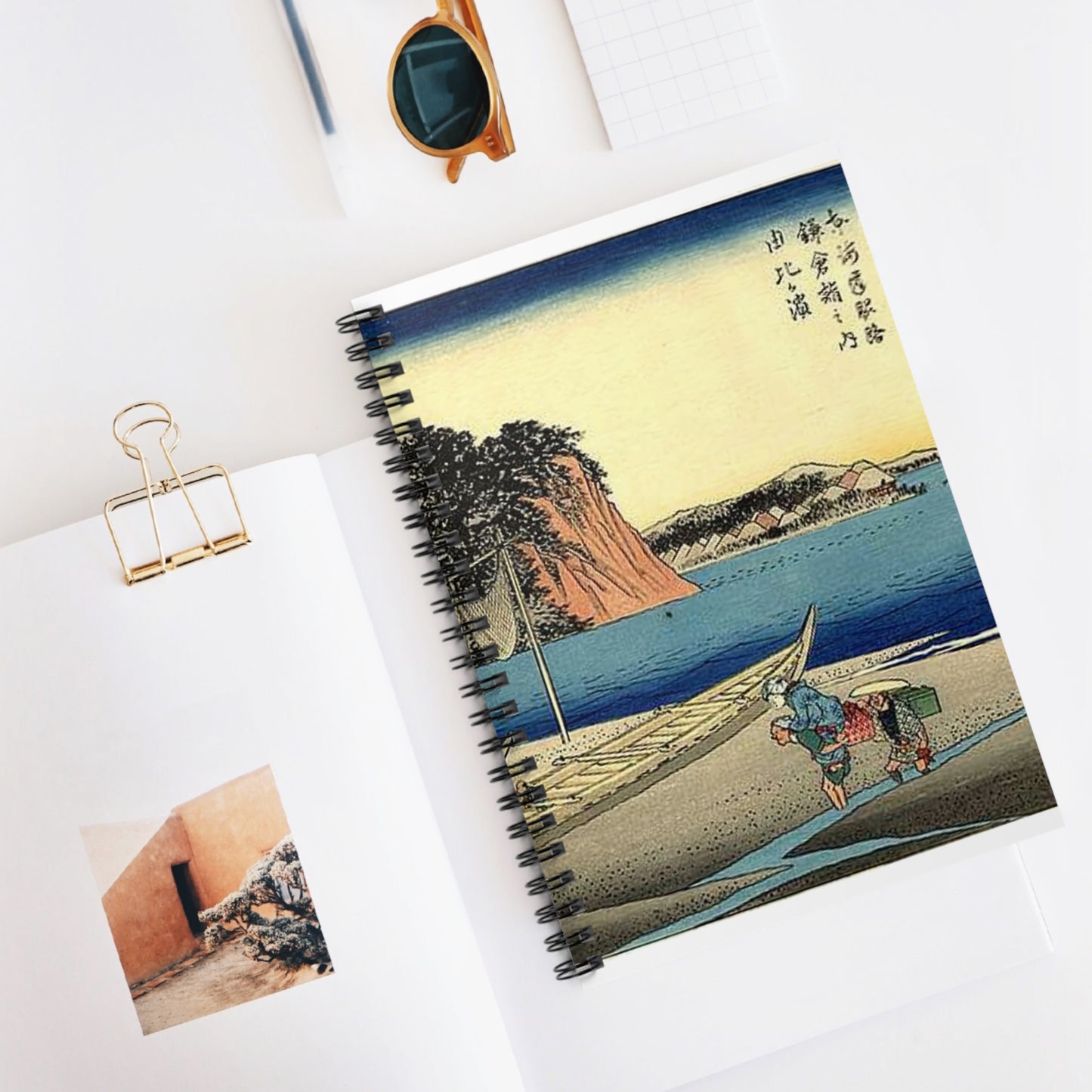 Utagawa Hiroshige - Hiroshige, Yuigahama Spiral Bound Ruled Notebook with Printed Cover