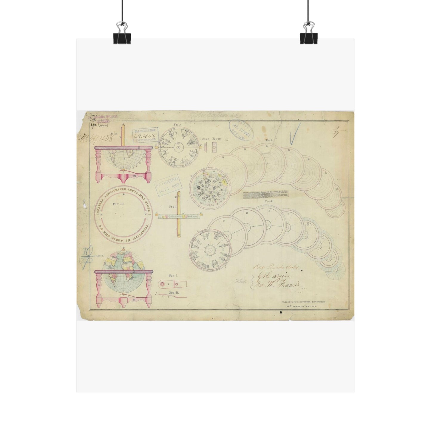 Patent drawing - Drawing of a Terrestrial Globe Public domain image High Quality Matte Wall Art Poster for Home, Office, Classroom