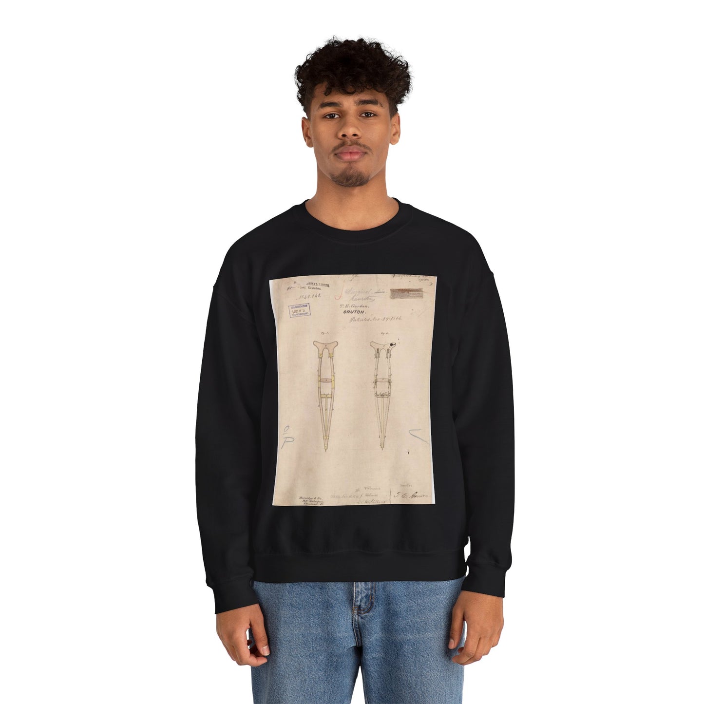 Patent drawing - Drawing of Crutch Public domain image Black Heavy Blend Adult Crew Neck SweatShirt