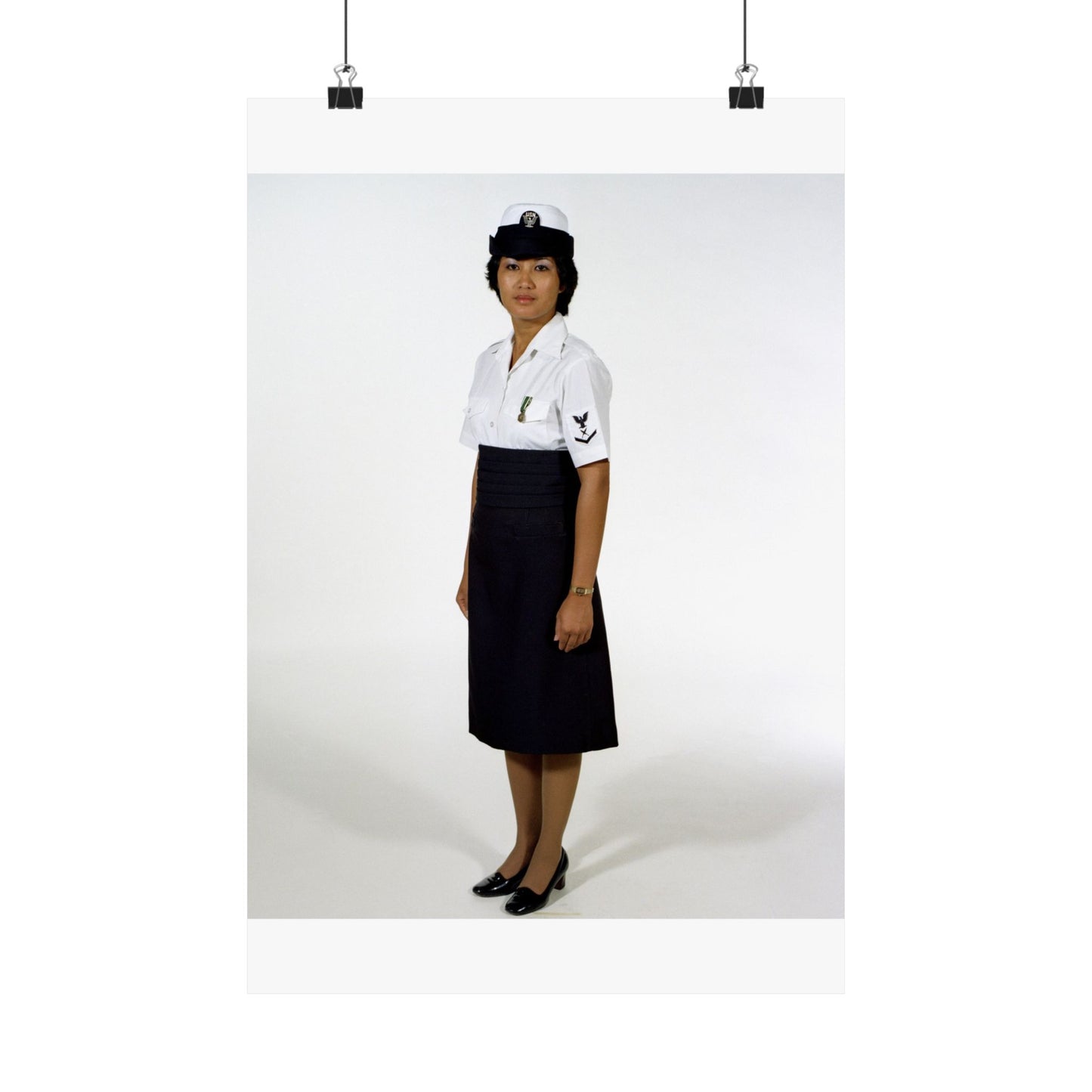 Uniform: Tropical dinner dress blue, Navy enlisted women, ranks E-1 through E-6 High Quality Matte Wall Art Poster for Home, Office, Classroom