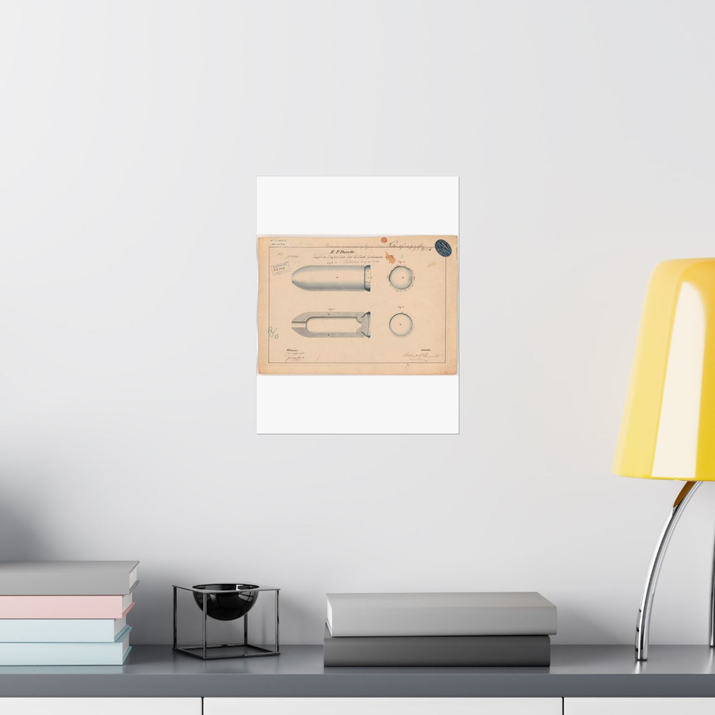 Patent drawing - Drawing of Improvement in Projectiles for Rifled Ordnance Public domain image High Quality Matte Wall Art Poster for Home, Office, Classroom