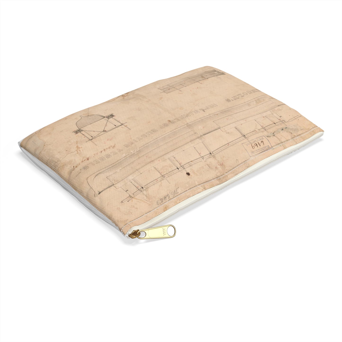 Patent drawing - Abraham Lincoln's for Improved Manner of Buoying Vessels Public domain image Large Organizer Pouch with Black Zipper